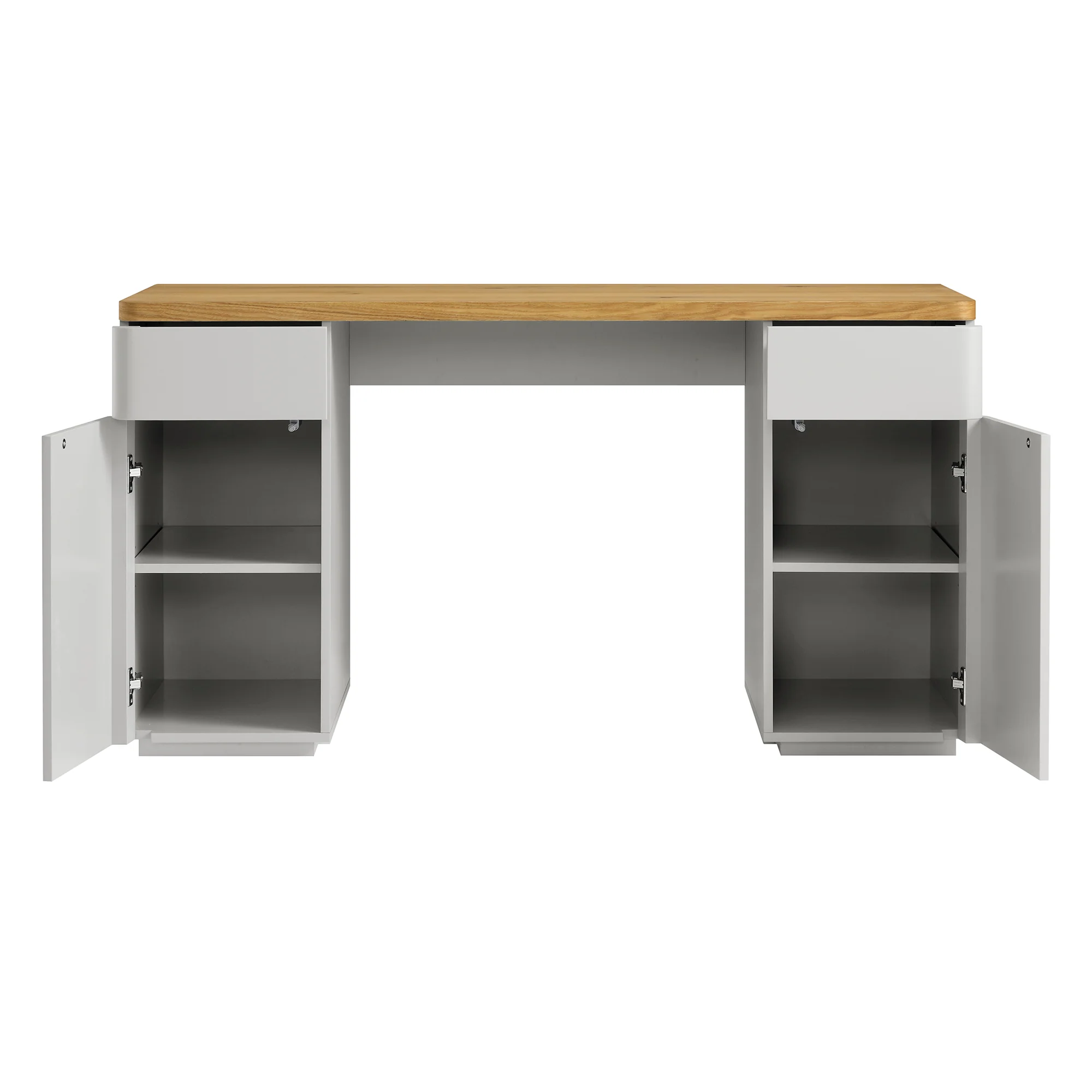 Agnes Curved Edge Desk with Storage, Dove Grey with Oak Top - Image 10
