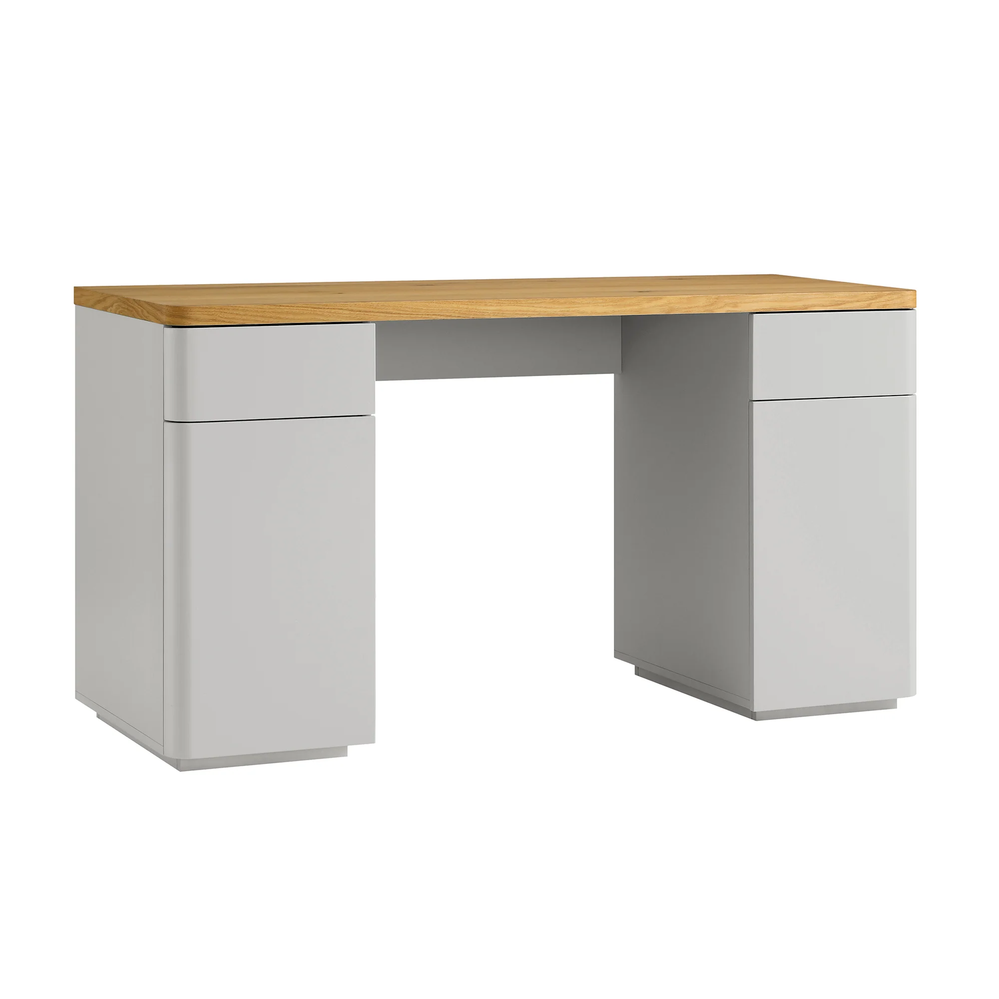 Agnes Curved Edge Desk with Storage, Dove Grey with Oak Top - Image 5