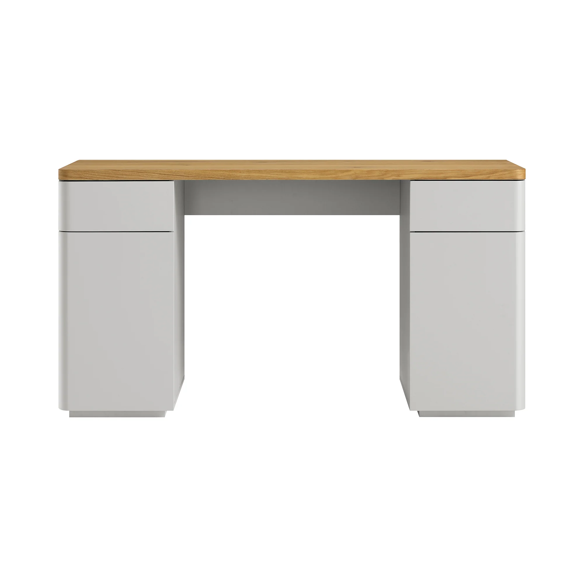Agnes Curved Edge Desk with Storage, Dove Grey with Oak Top - Image 6