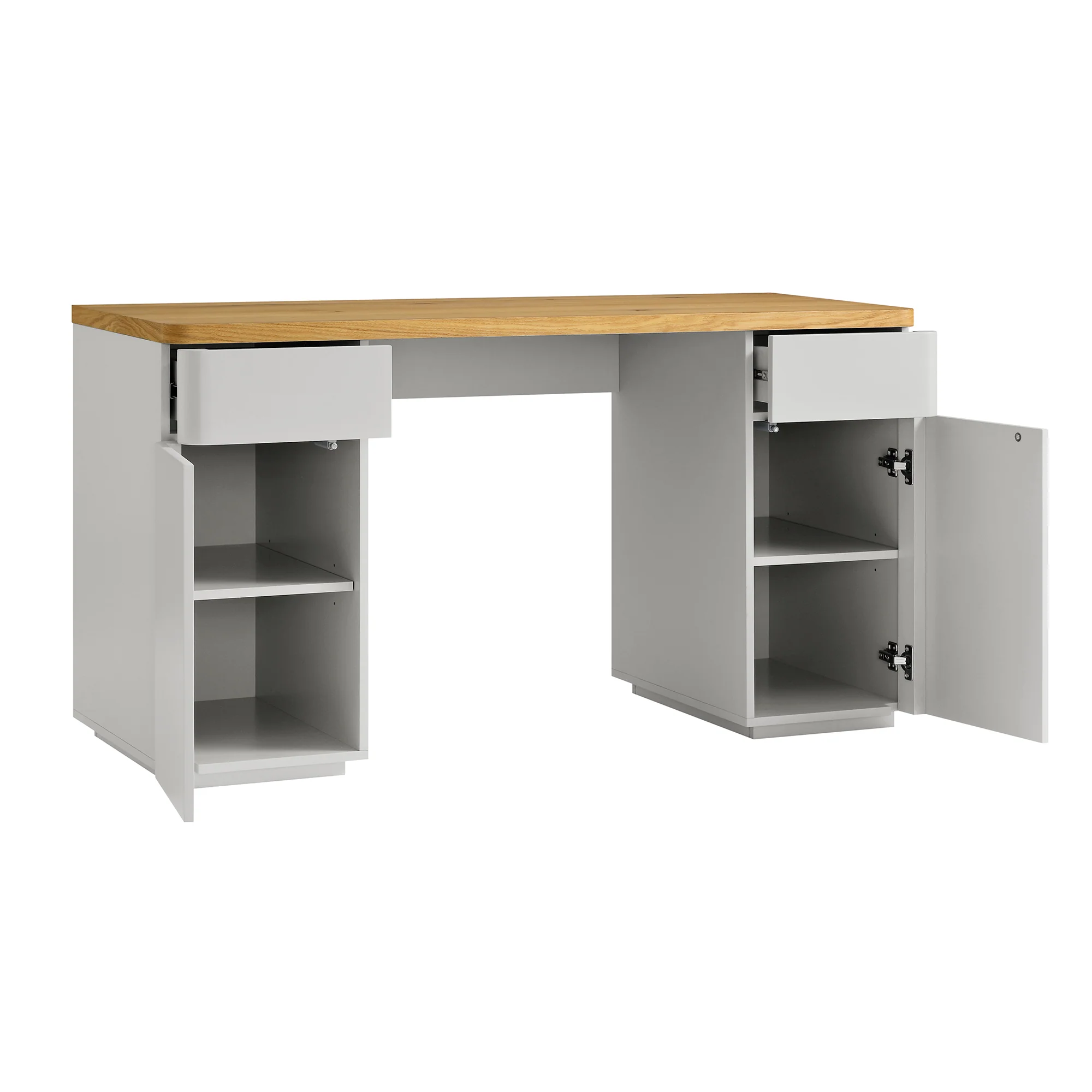 Agnes Curved Edge Desk with Storage, Dove Grey with Oak Top - Image 8