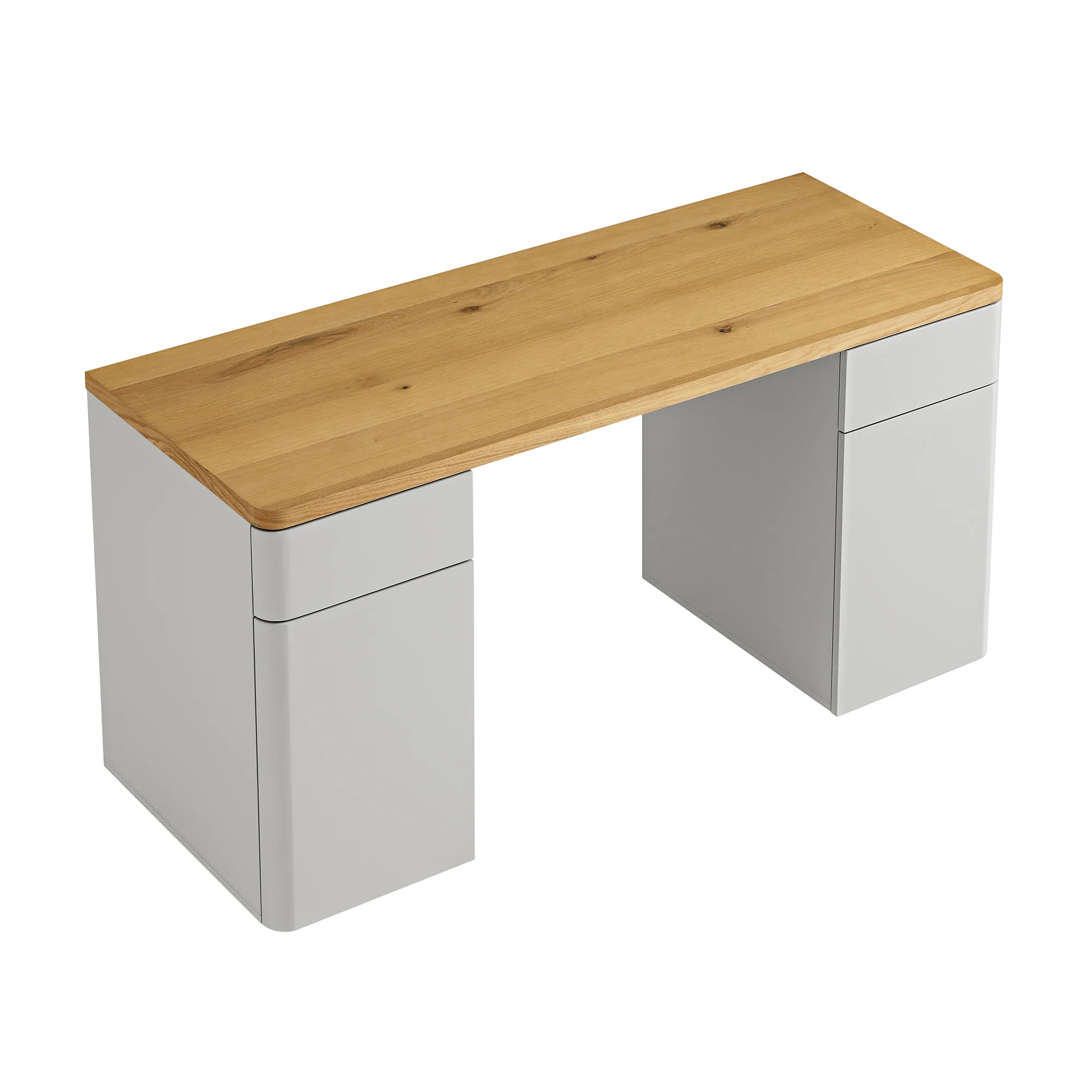 Agnes Curved Edge Desk with Storage, Dove Grey with Oak Top - Image 9