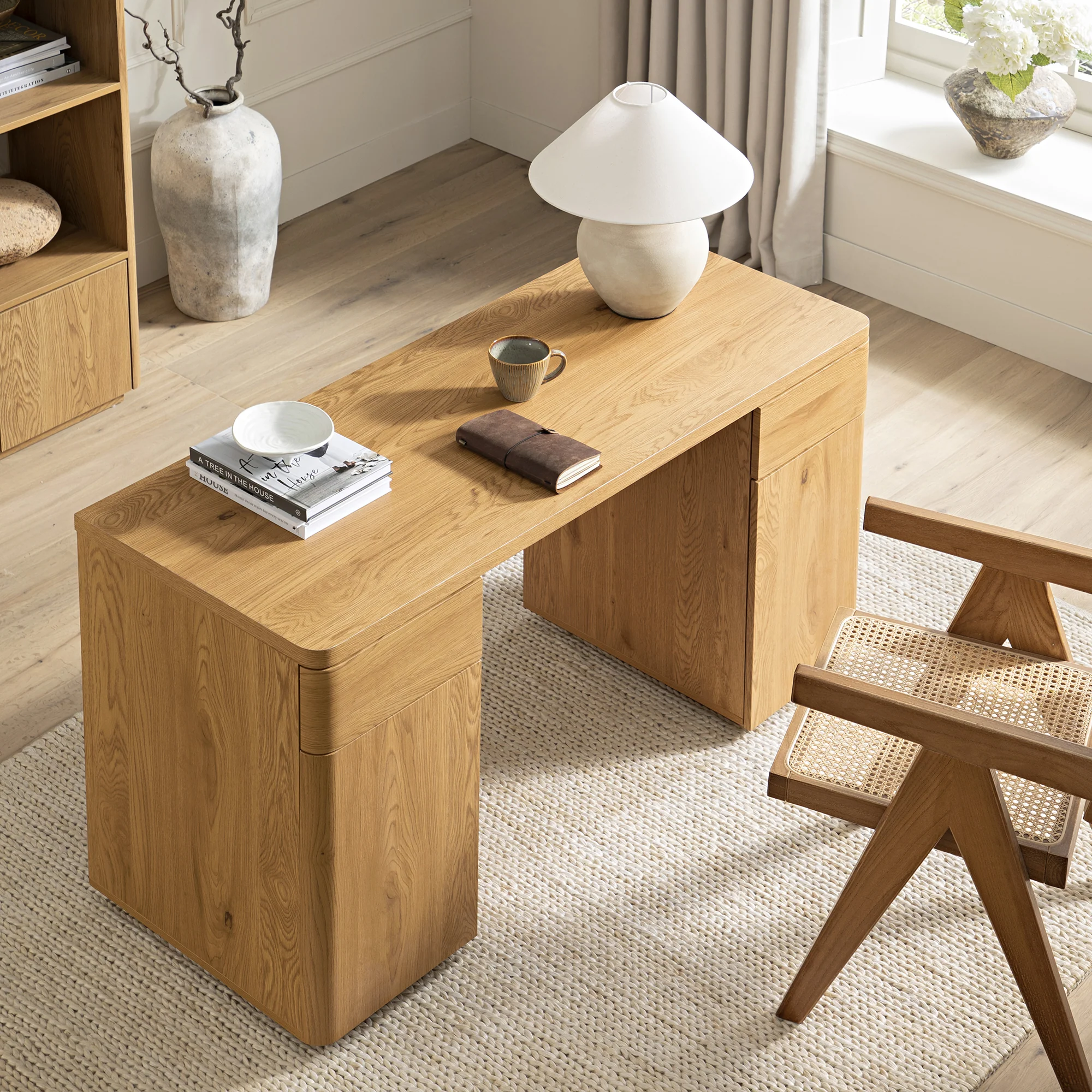 Agnes Curved Edge Desk with Storage, Natural - Image 2