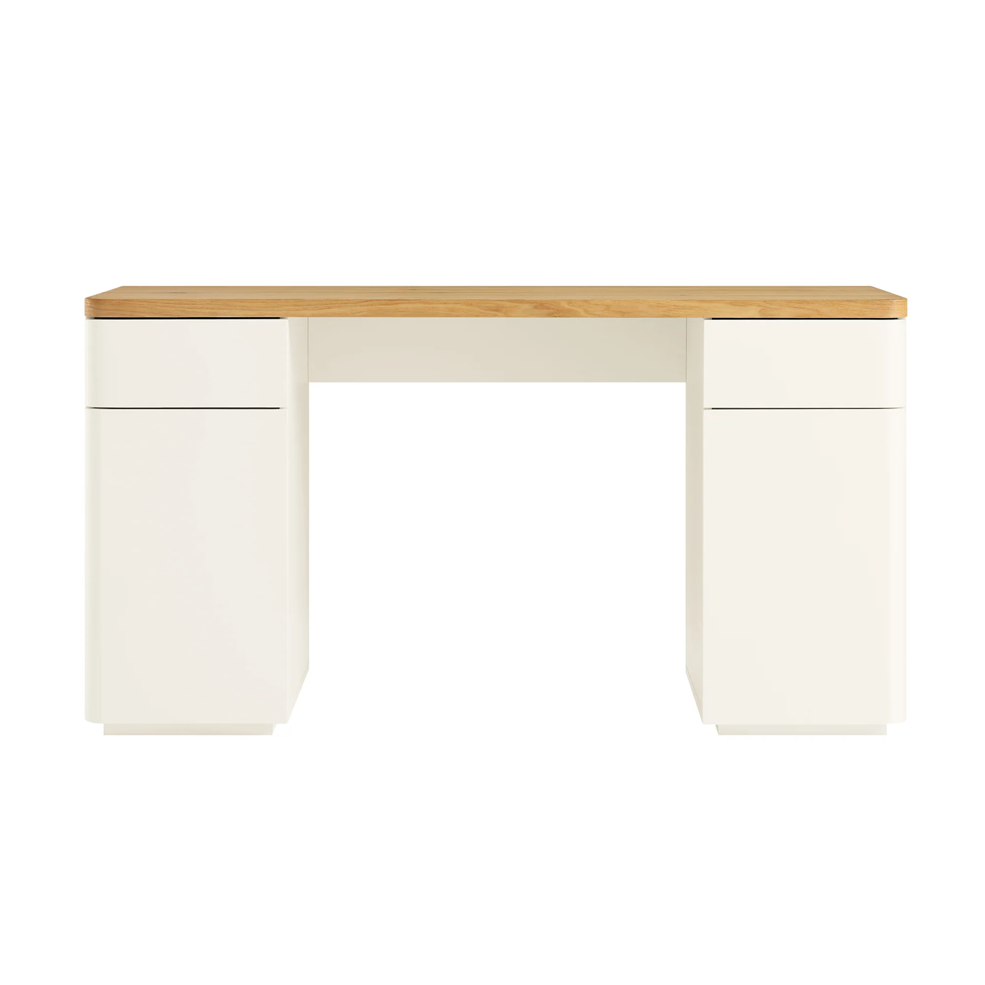 Agnes Curved Edge Desk with Storage, Off White with Oak Top - Image 6