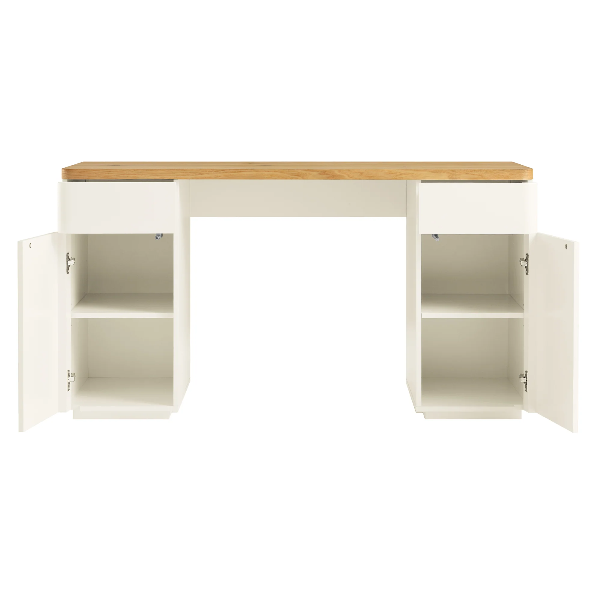 Agnes Curved Edge Desk with Storage, Off White with Oak Top - Image 9