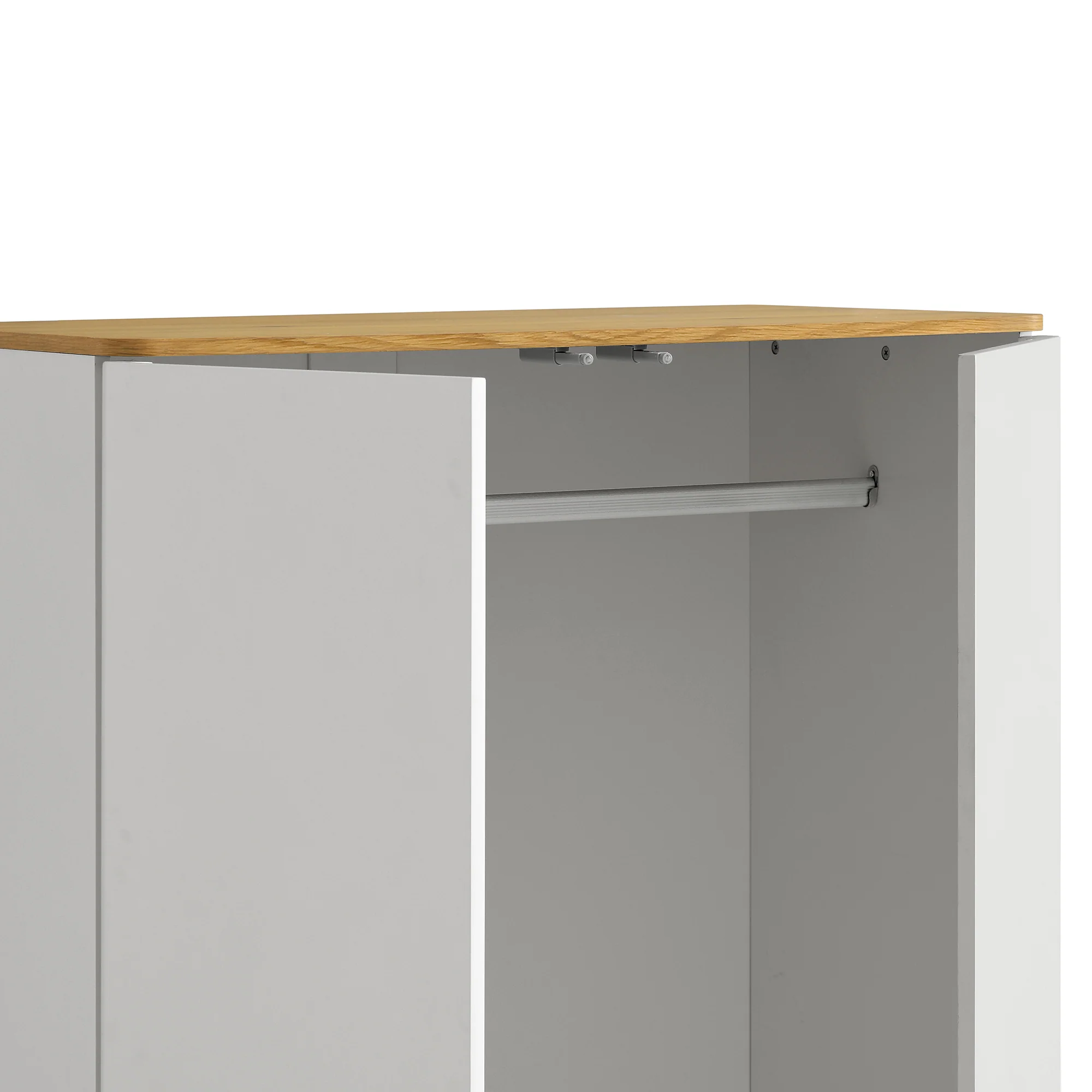 Agnes Curved Edge Double Wardrobe, Dove Grey with Oak Top - Image 14