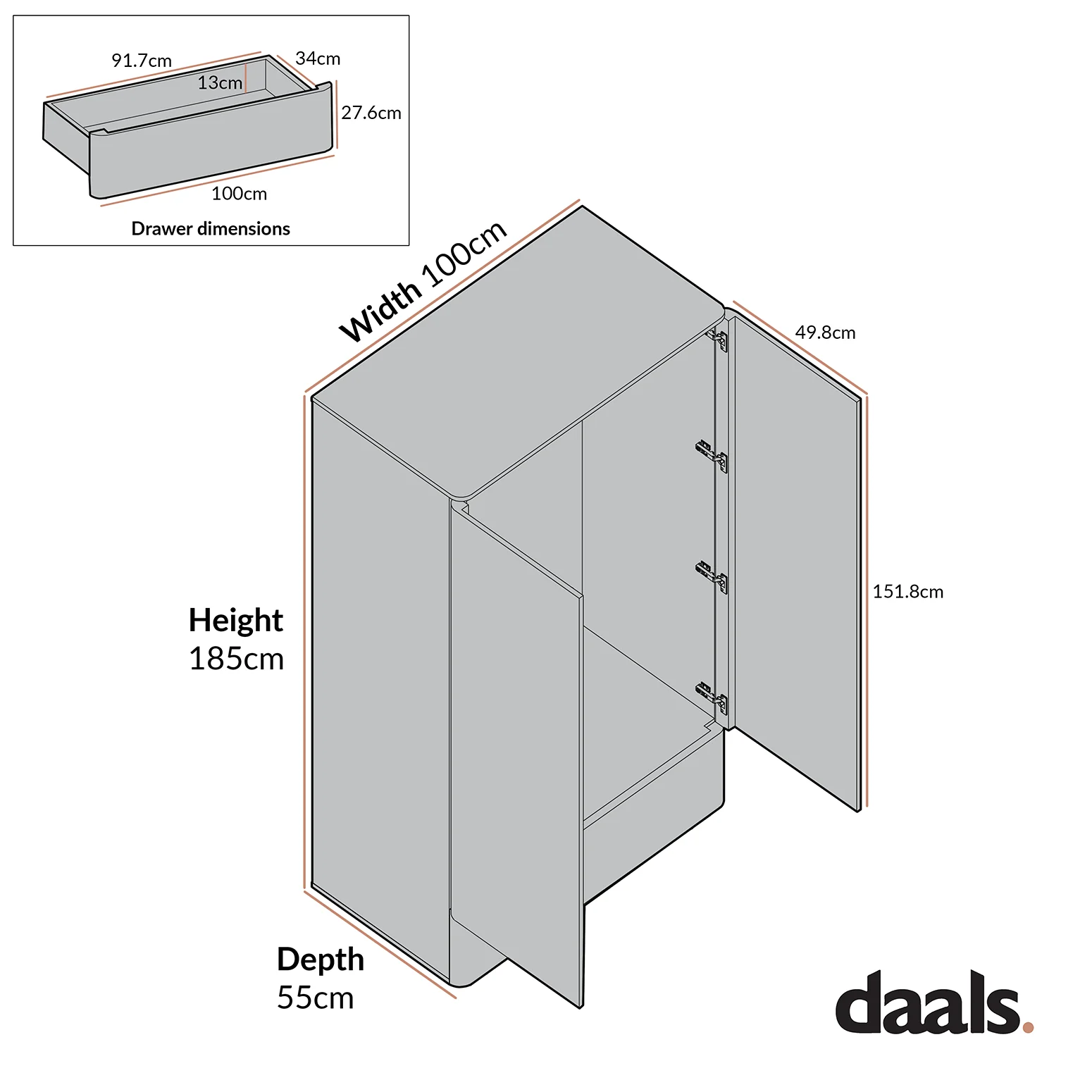 Agnes Curved Edge Double Wardrobe, Natural - Image 7