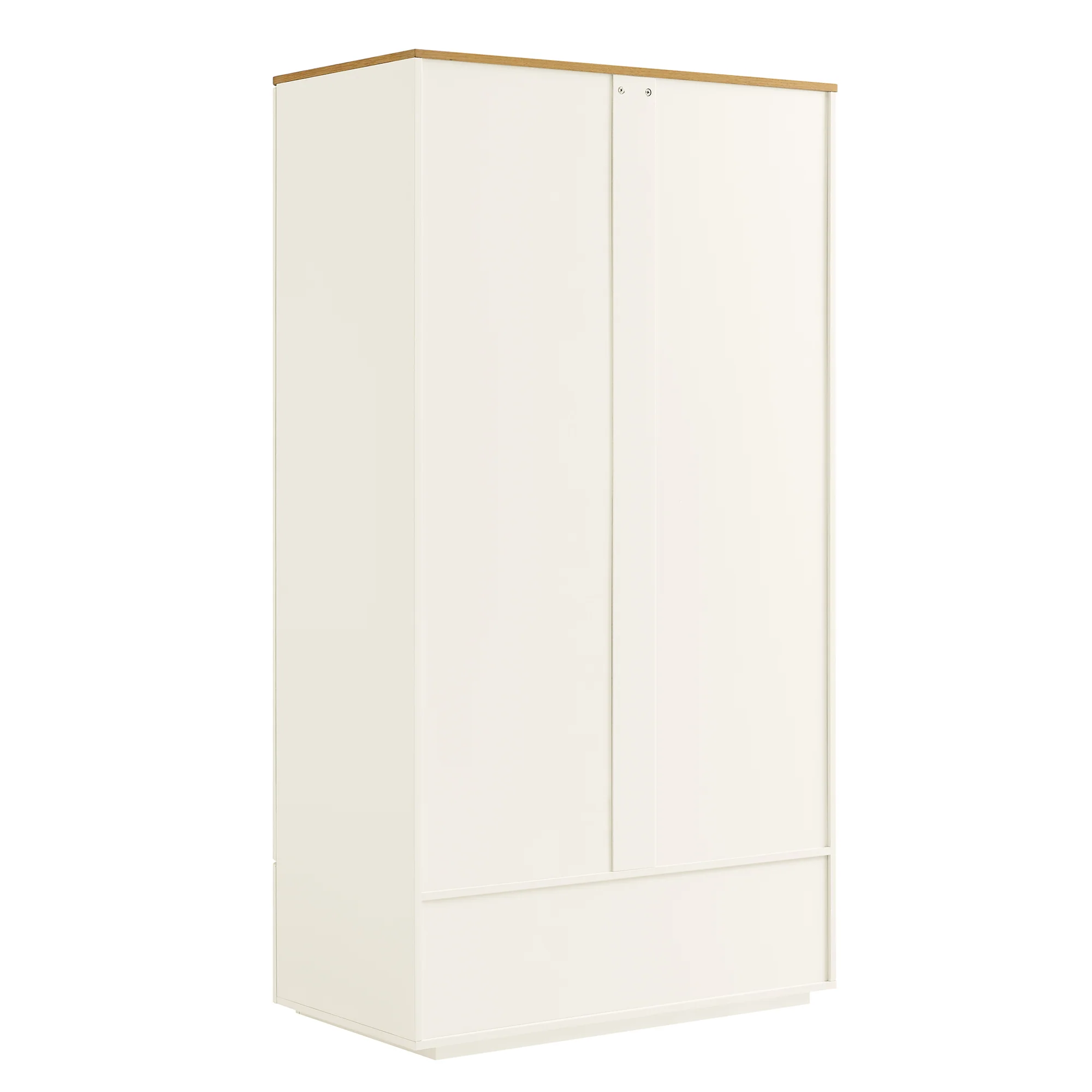 Agnes Curved Edge Double Wardrobe, Off White with Oak Top - Image 10