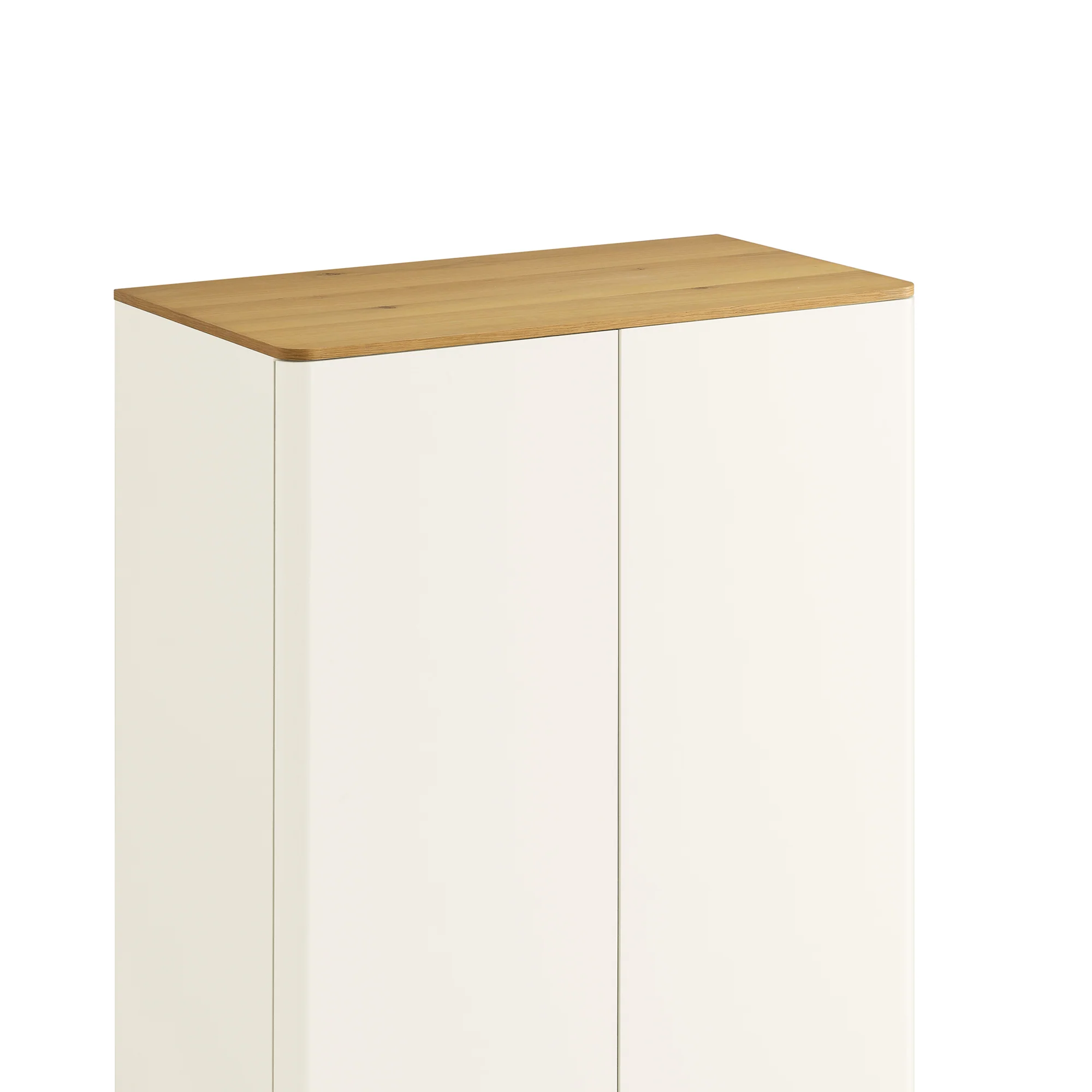 Agnes Curved Edge Double Wardrobe, Off White with Oak Top - Image 11