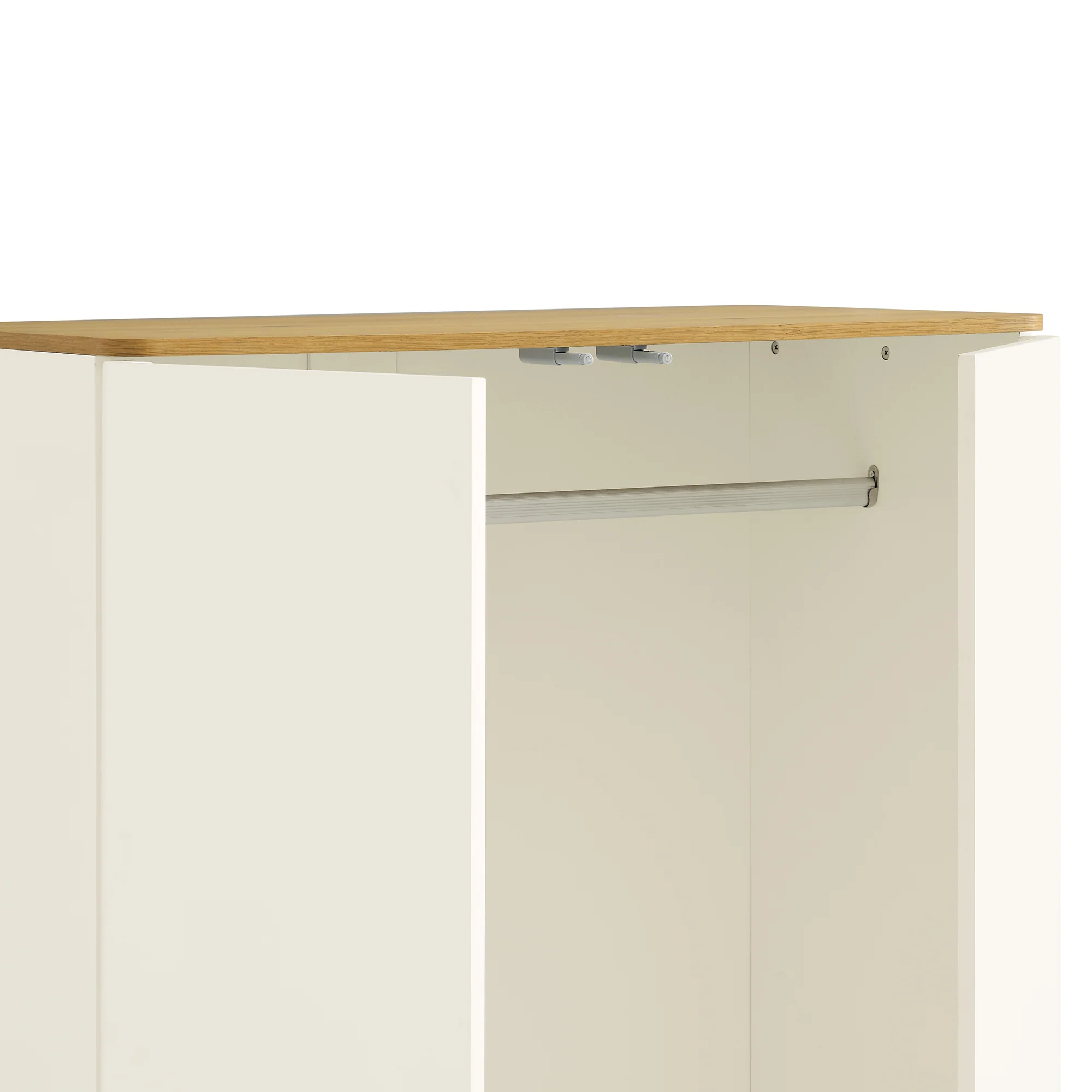 Agnes Curved Edge Double Wardrobe, Off White with Oak Top - Image 13