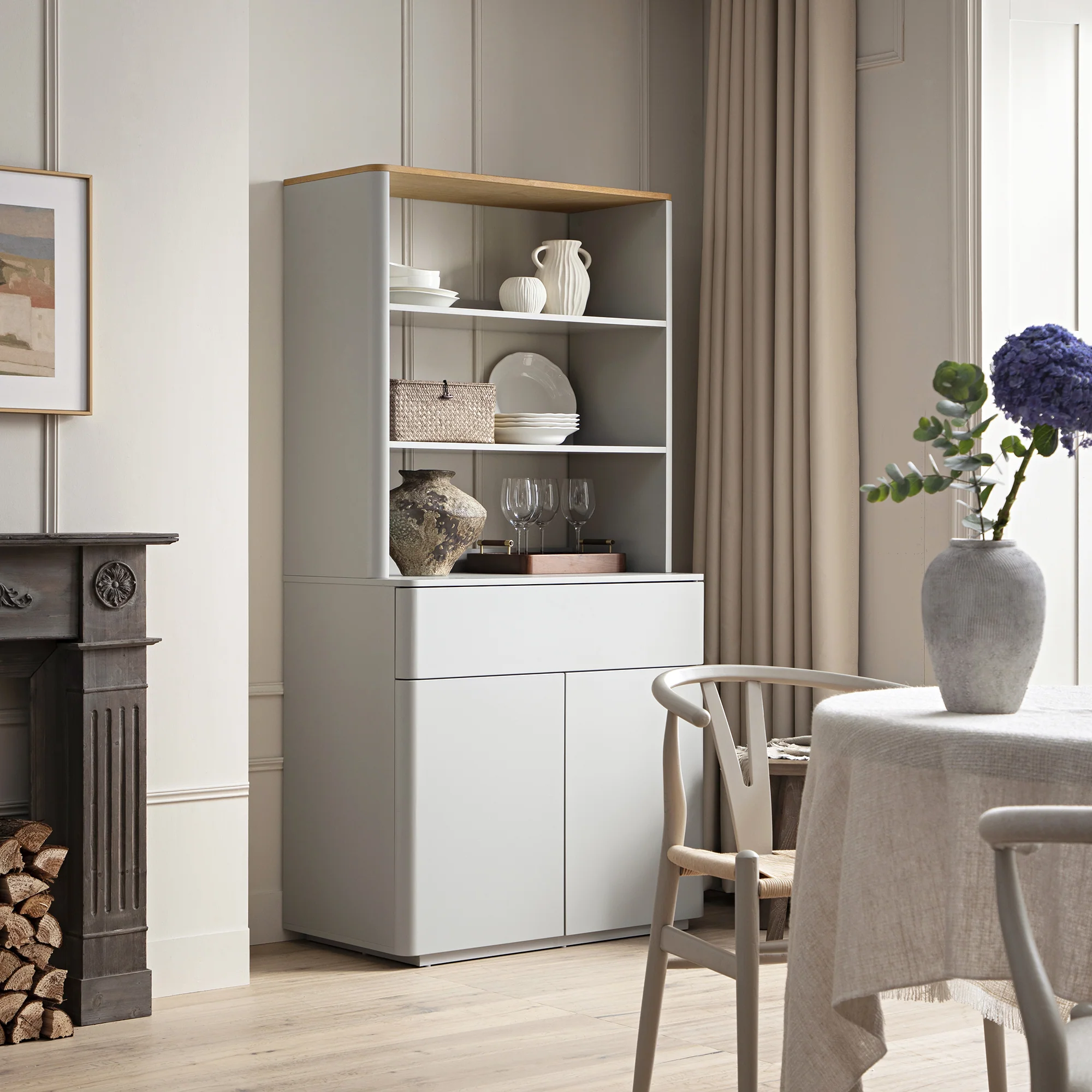 Agnes Curved Edge Dresser, Dove Grey with Oak Top - Image 2