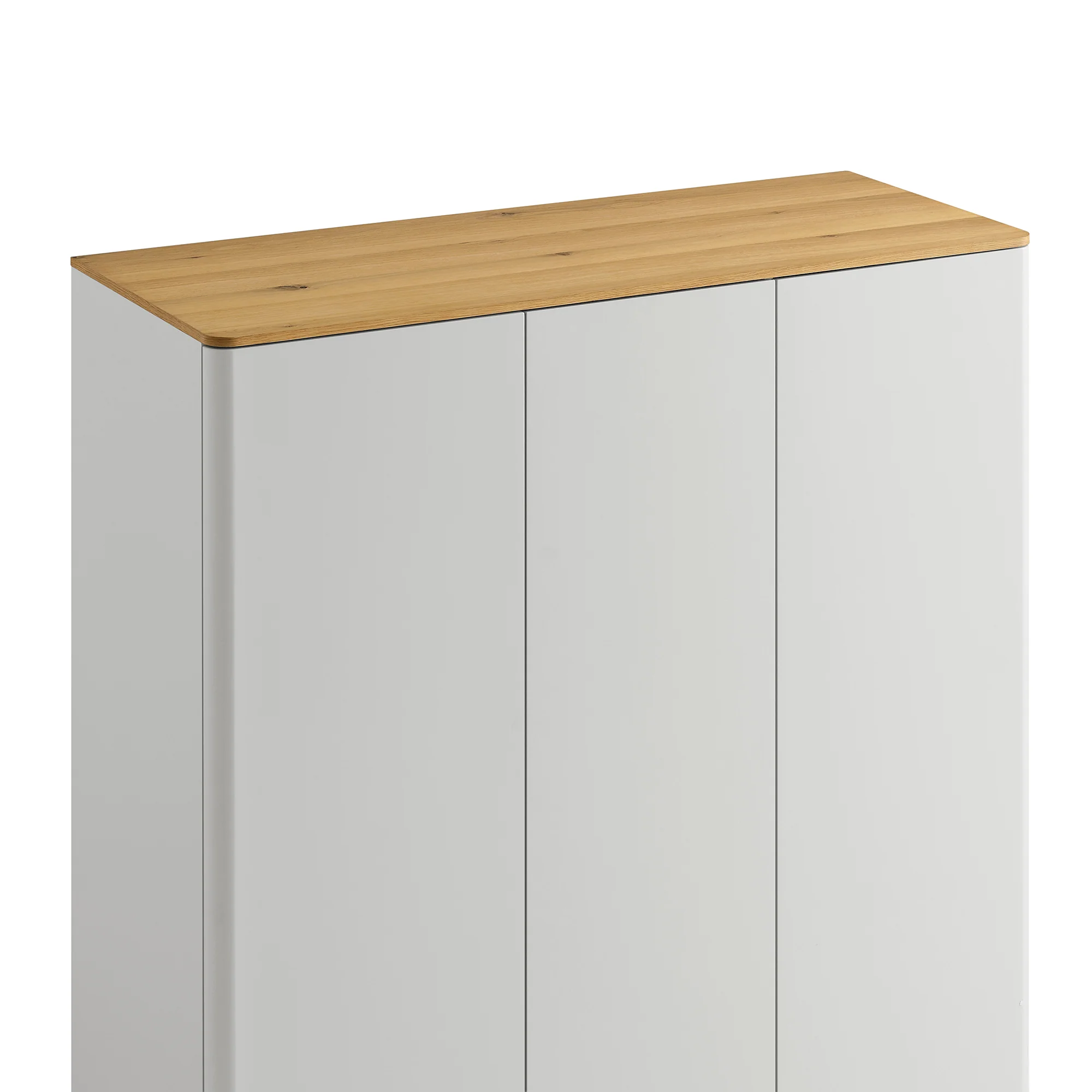 Agnes Curved Edge Triple Wardrobe, Dove Grey with Oak Top - Image 12
