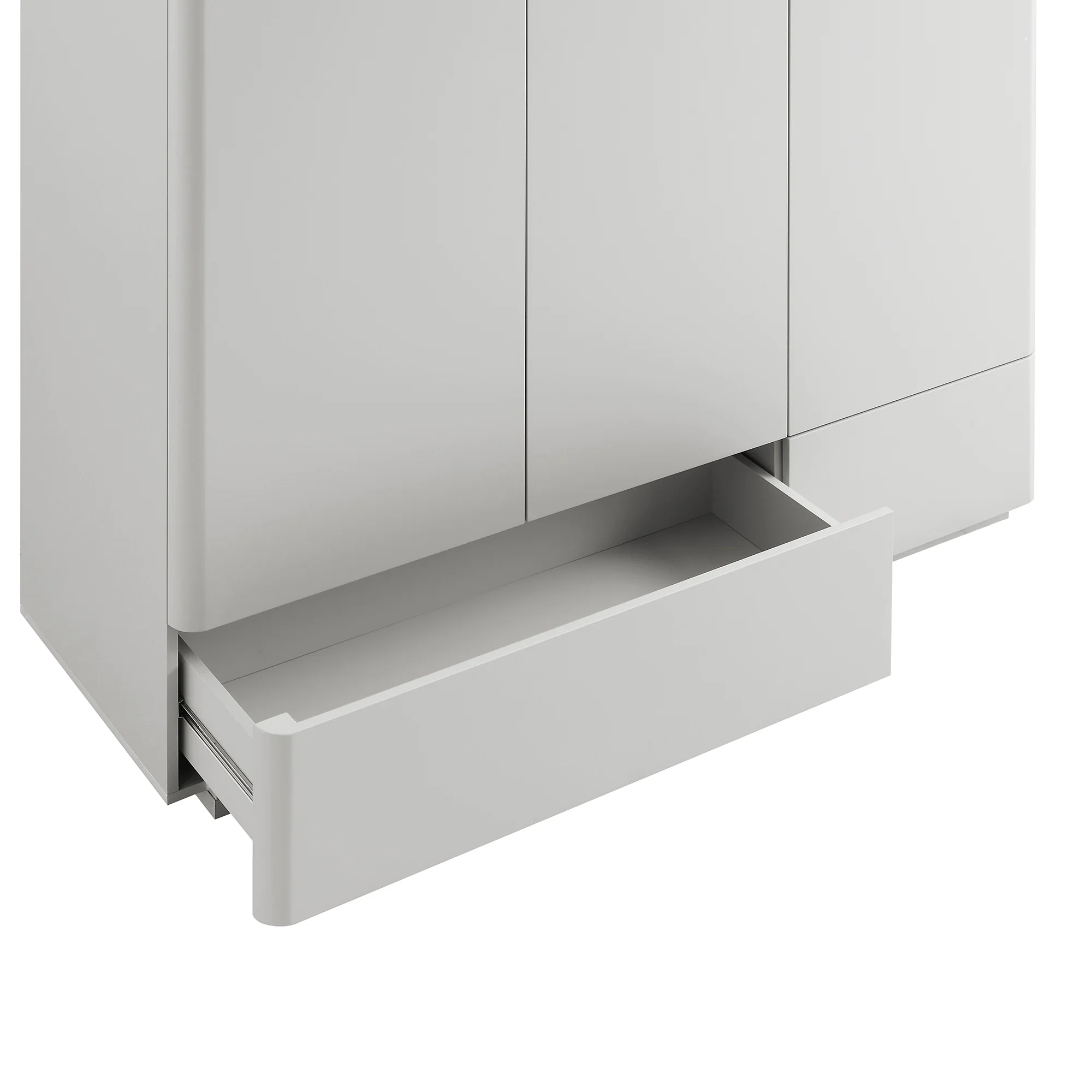 Agnes Curved Edge Triple Wardrobe, Dove Grey with Oak Top - Image 13
