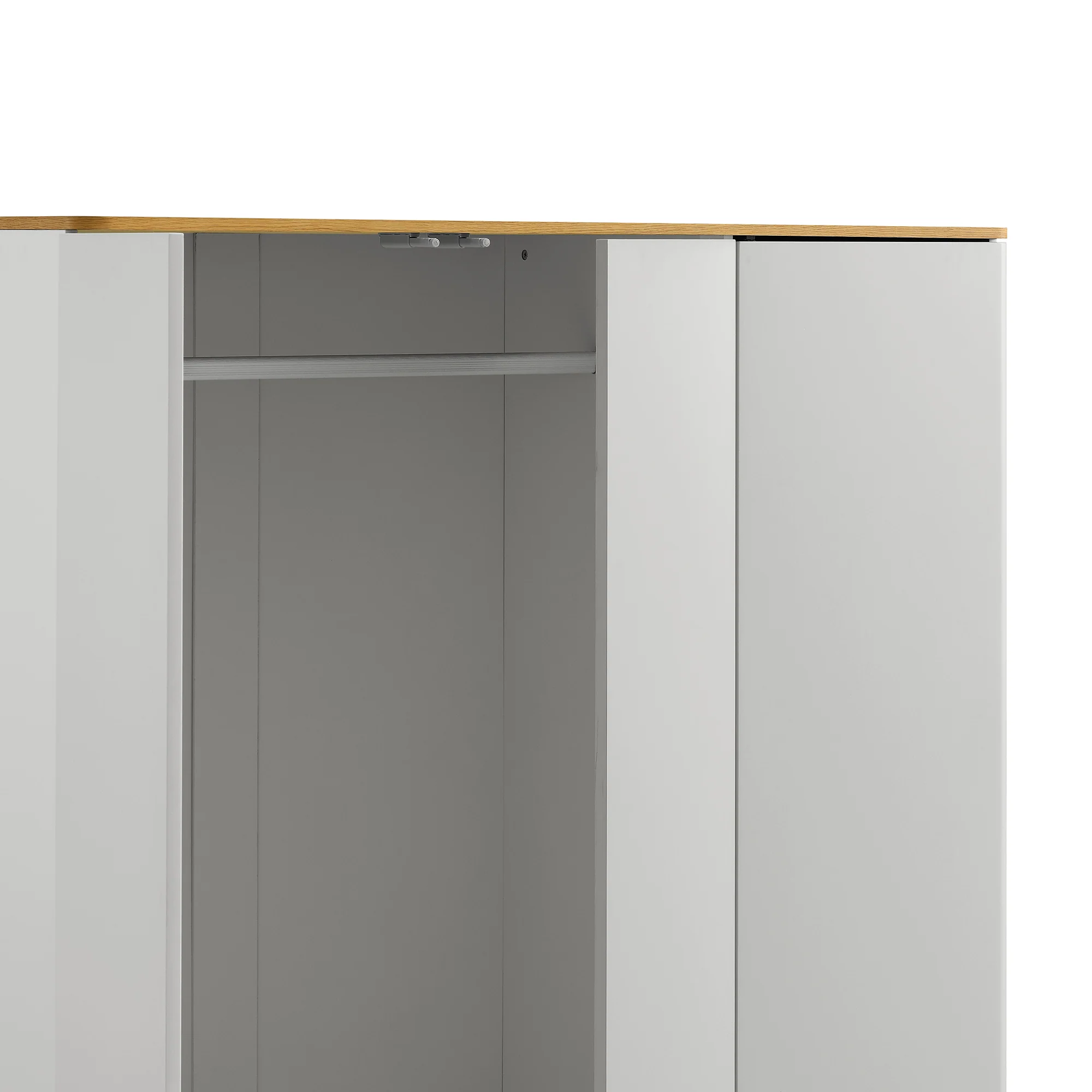 Agnes Curved Edge Triple Wardrobe, Dove Grey with Oak Top - Image 14