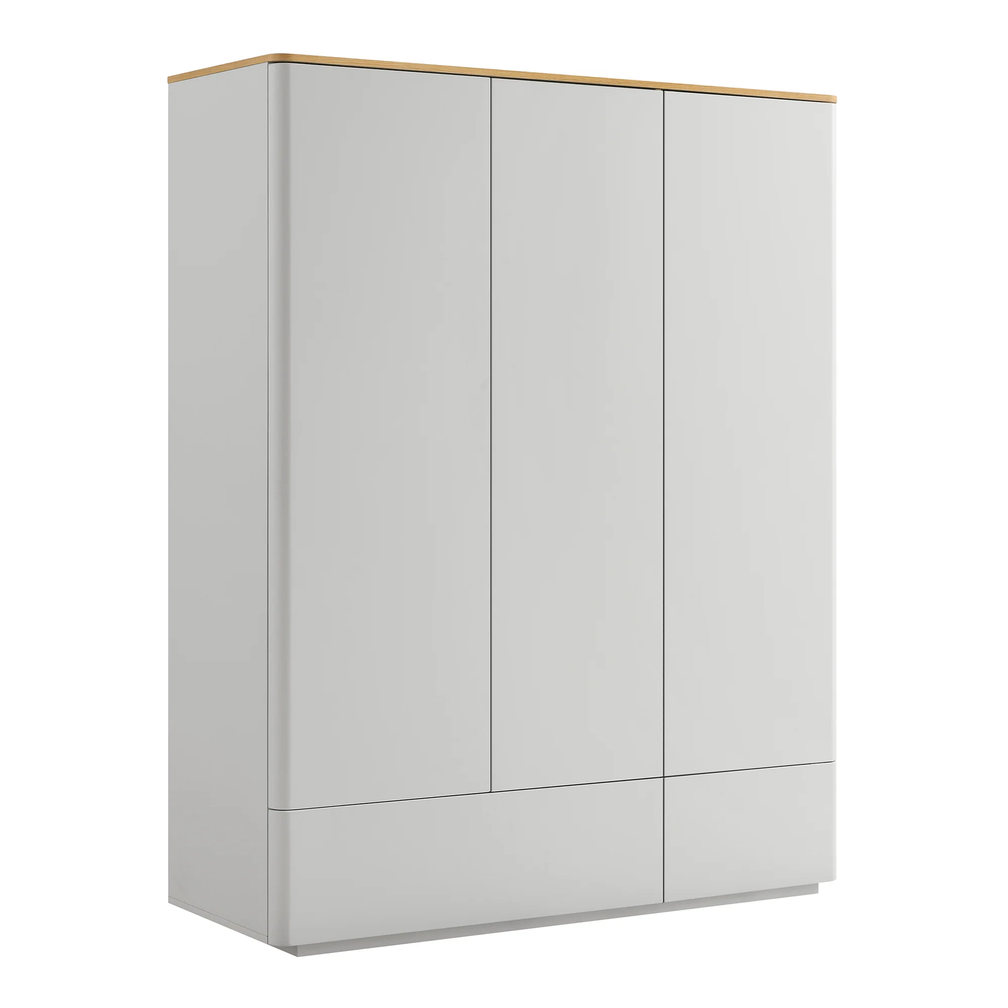 Agnes Curved Edge Triple Wardrobe, Dove Grey with Oak Top - Image 6