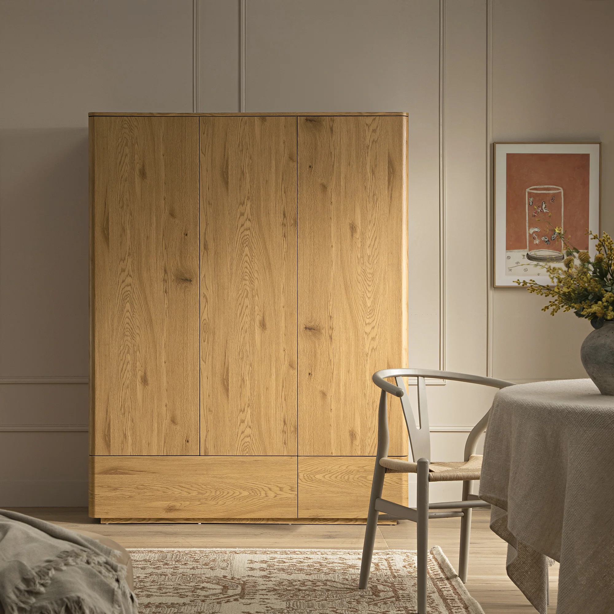 Agnes Curved Edge Triple Wardrobe, Natural - Image 2