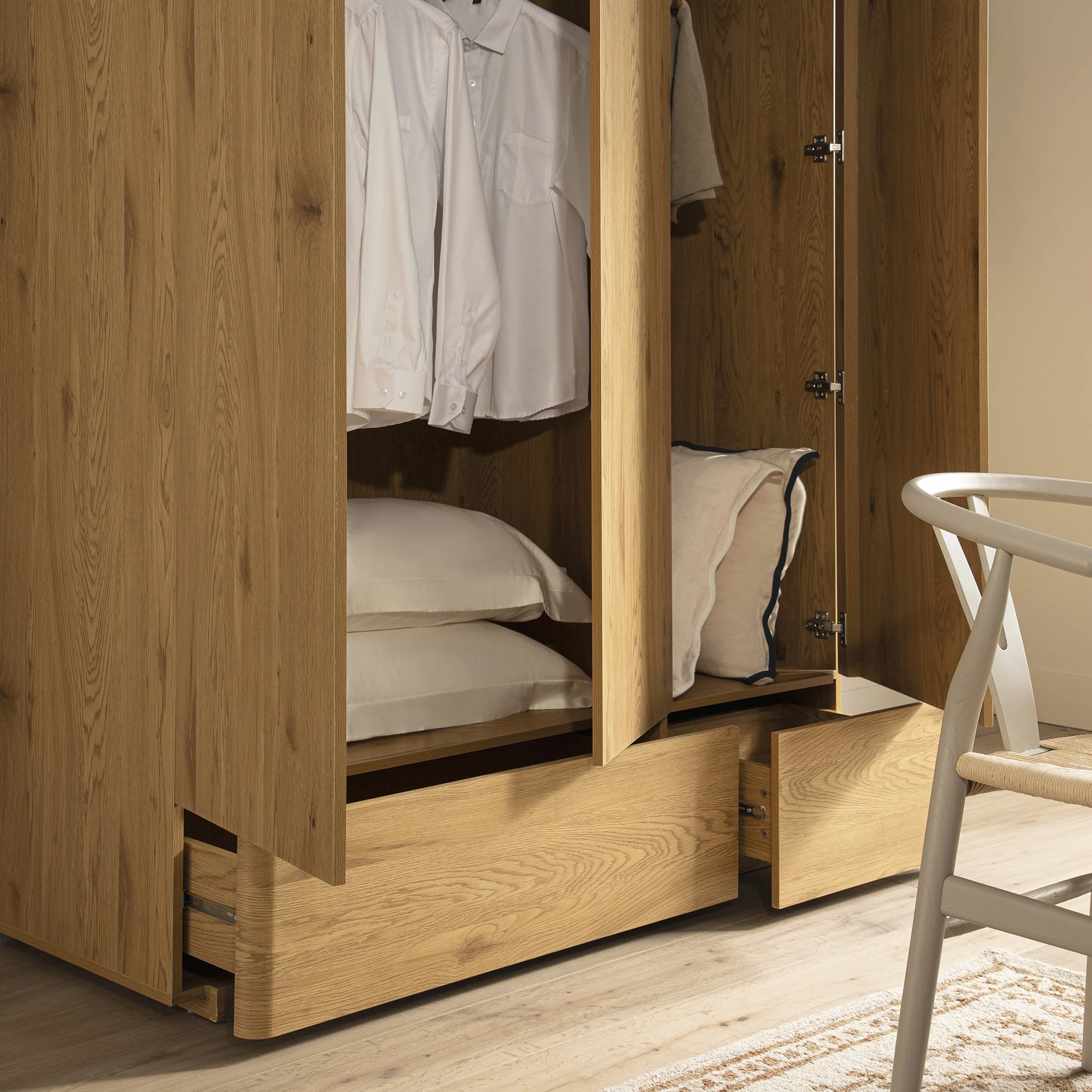 Agnes Curved Edge Triple Wardrobe, Natural - Image 4