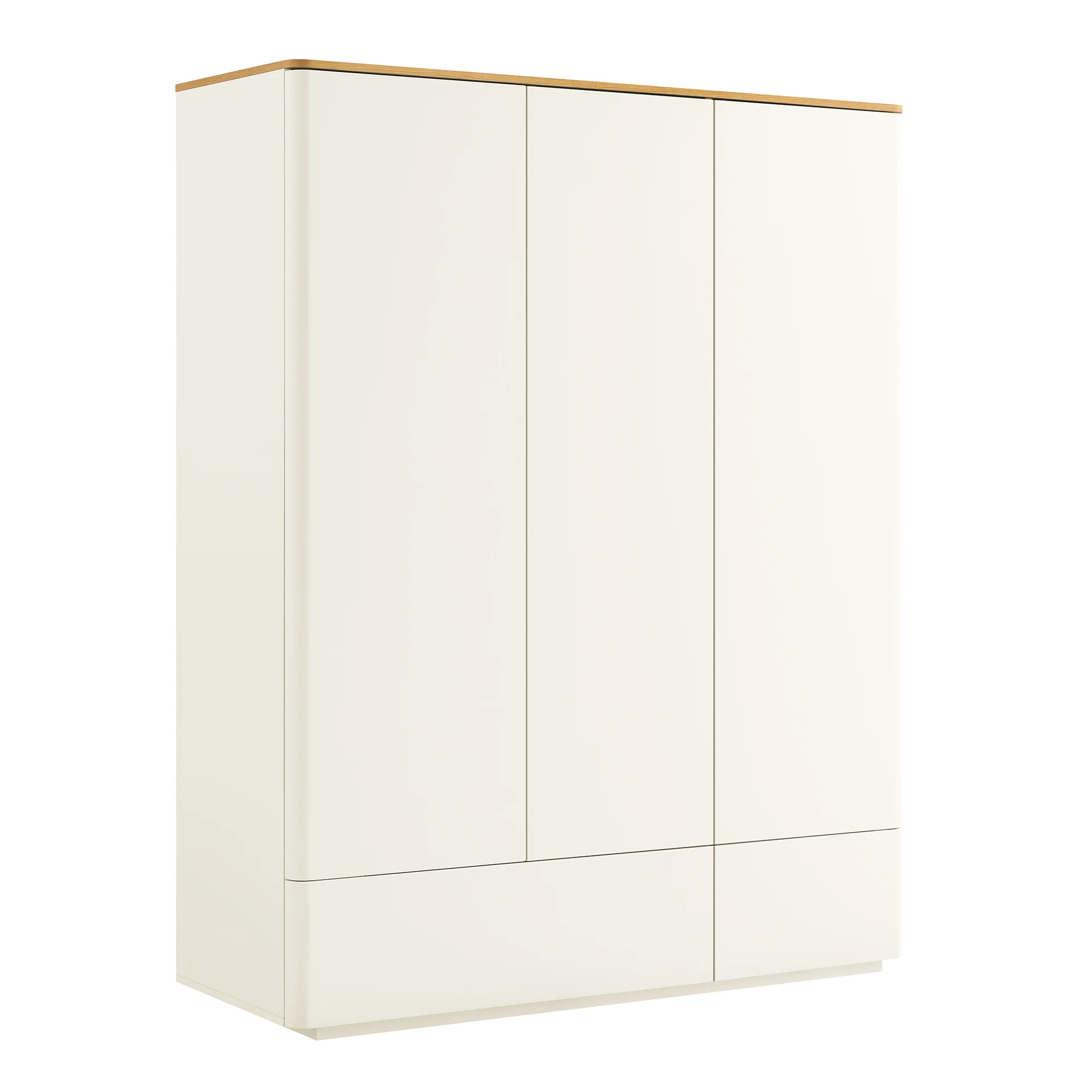 Agnes Curved Edge Triple Wardrobe, Off White with Oak Top - Image 5
