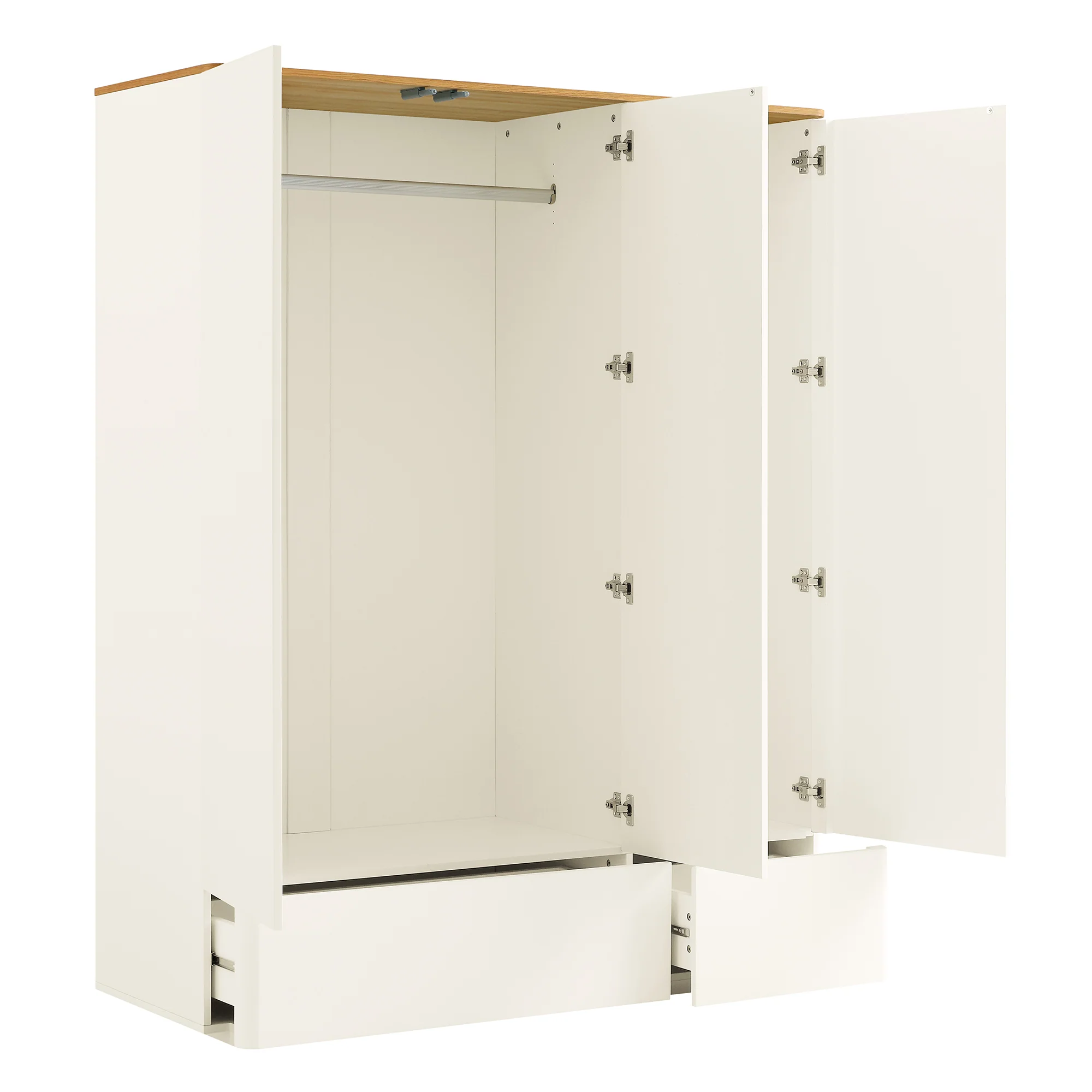 Agnes Curved Edge Triple Wardrobe, Off White with Oak Top - Image 8