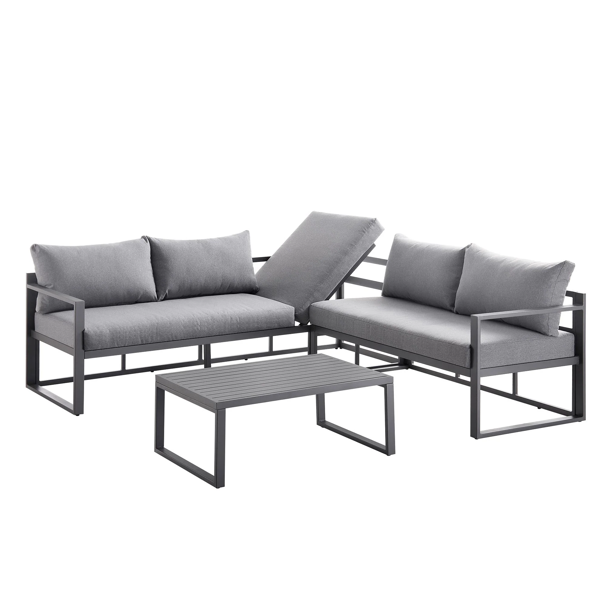 Albany Aluminium Corner Sofa Set with Reclining Back and Coffee Table, Grey - Image 6