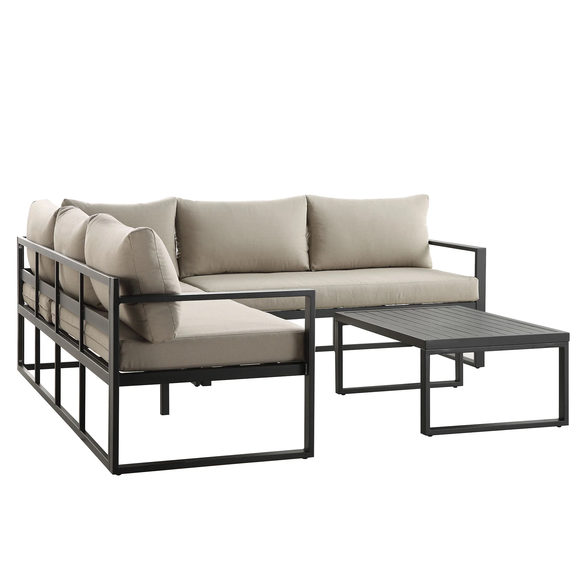 Albany Aluminium Corner Sofa Set with Reclining Back and Coffee Table, Taupe - Image 9