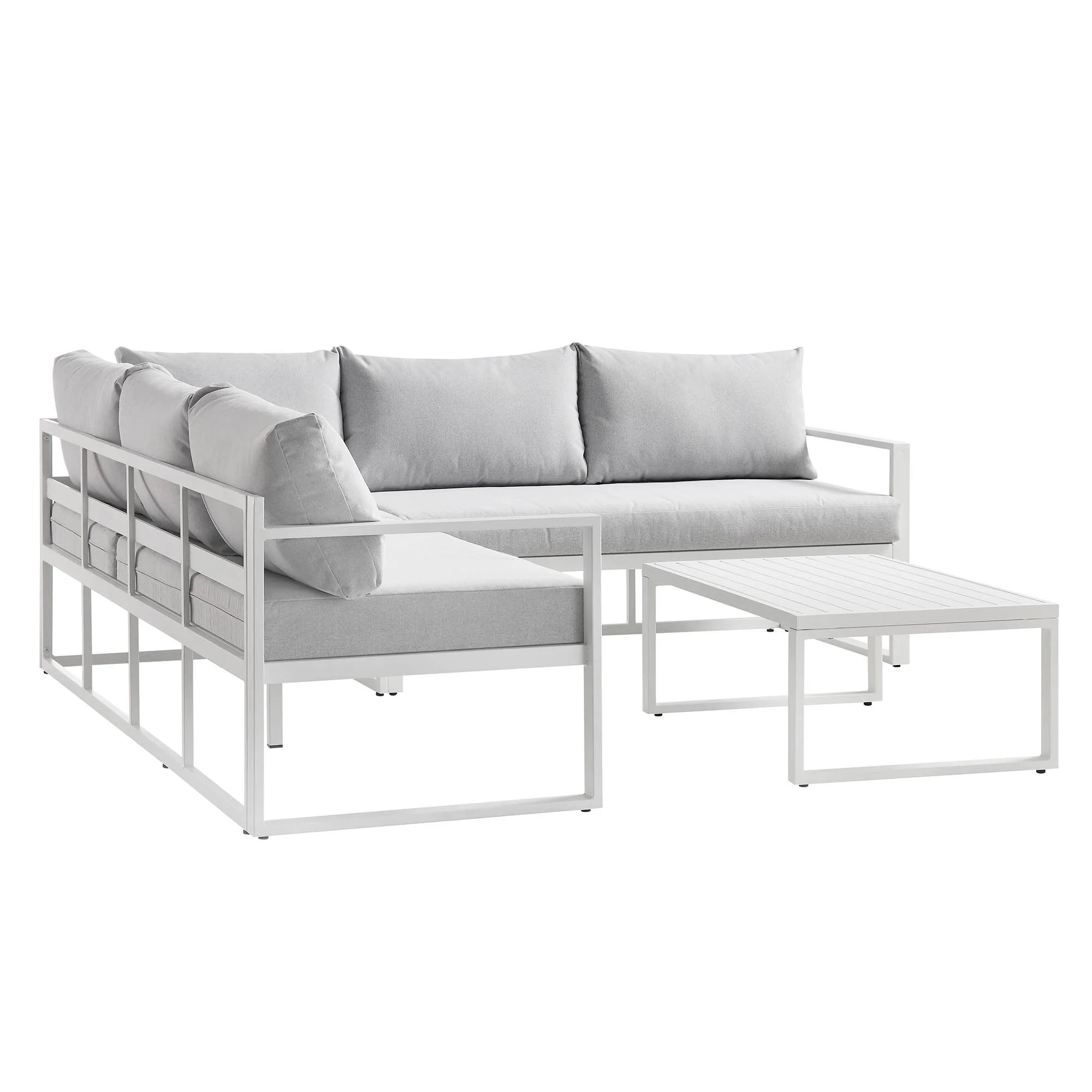 Albany Aluminium Corner Sofa Set with Reclining Back and Coffee Table, White - Image 11
