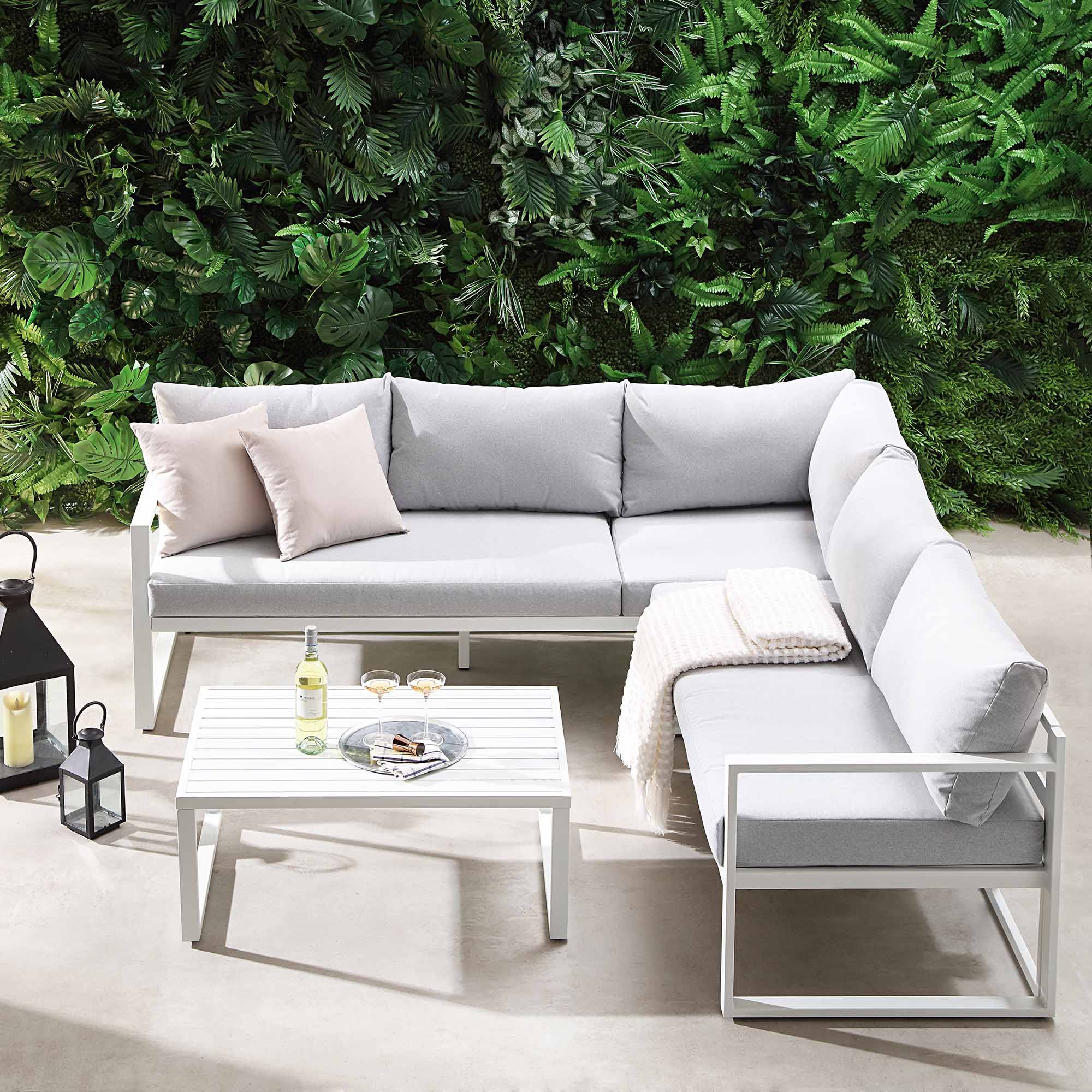 Albany Aluminium Corner Sofa Set with Reclining Back and Coffee Table, White - Image 3