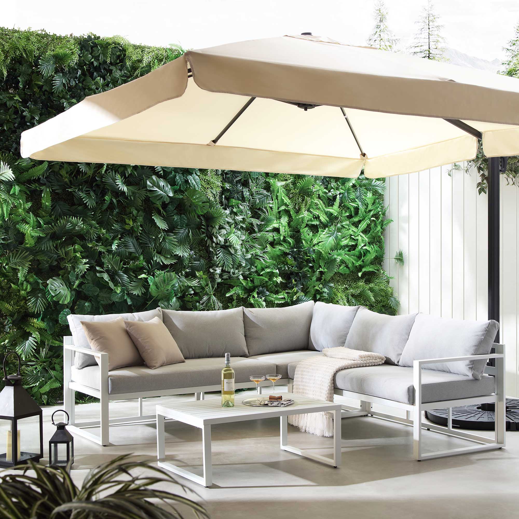 Albany Aluminium Corner Sofa Set with Reclining Back and Coffee Table, White - Image 4
