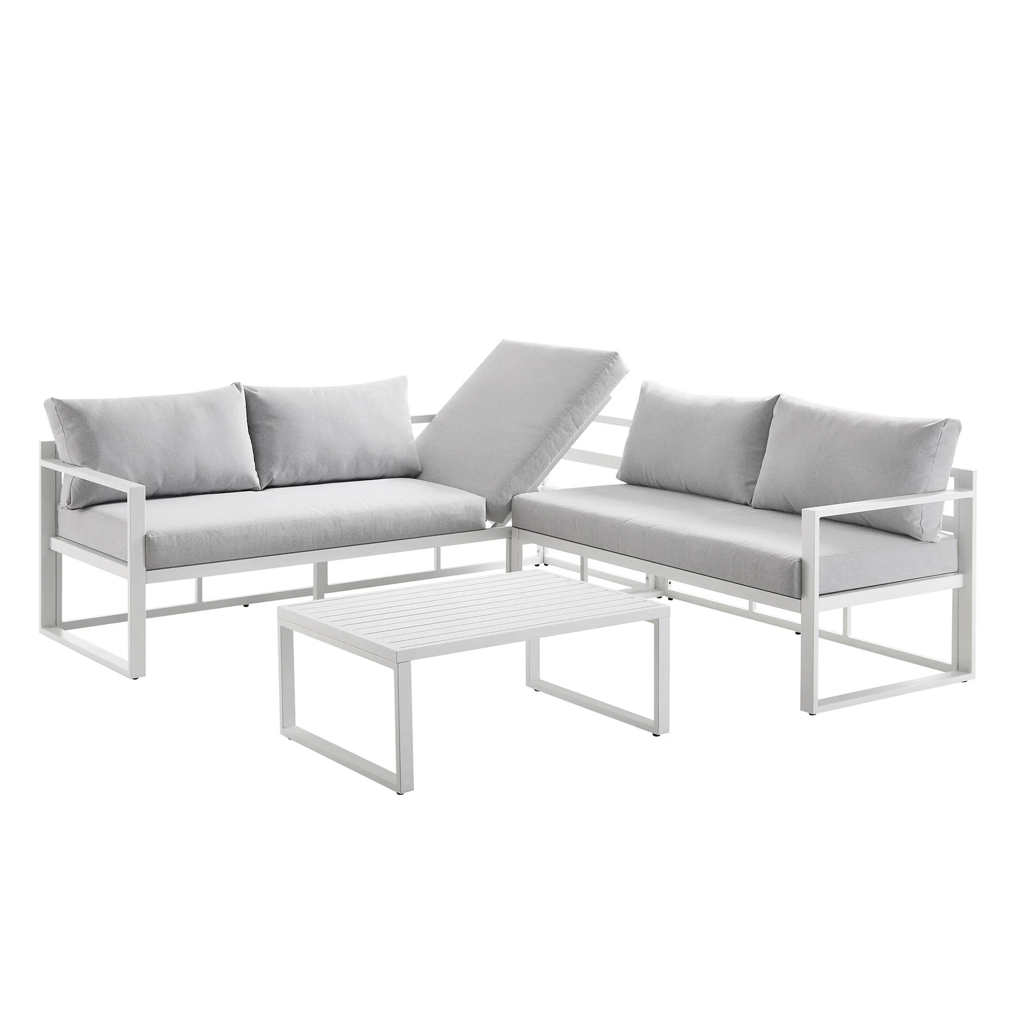 Albany Aluminium Corner Sofa Set with Reclining Back and Coffee Table, White - Image 8