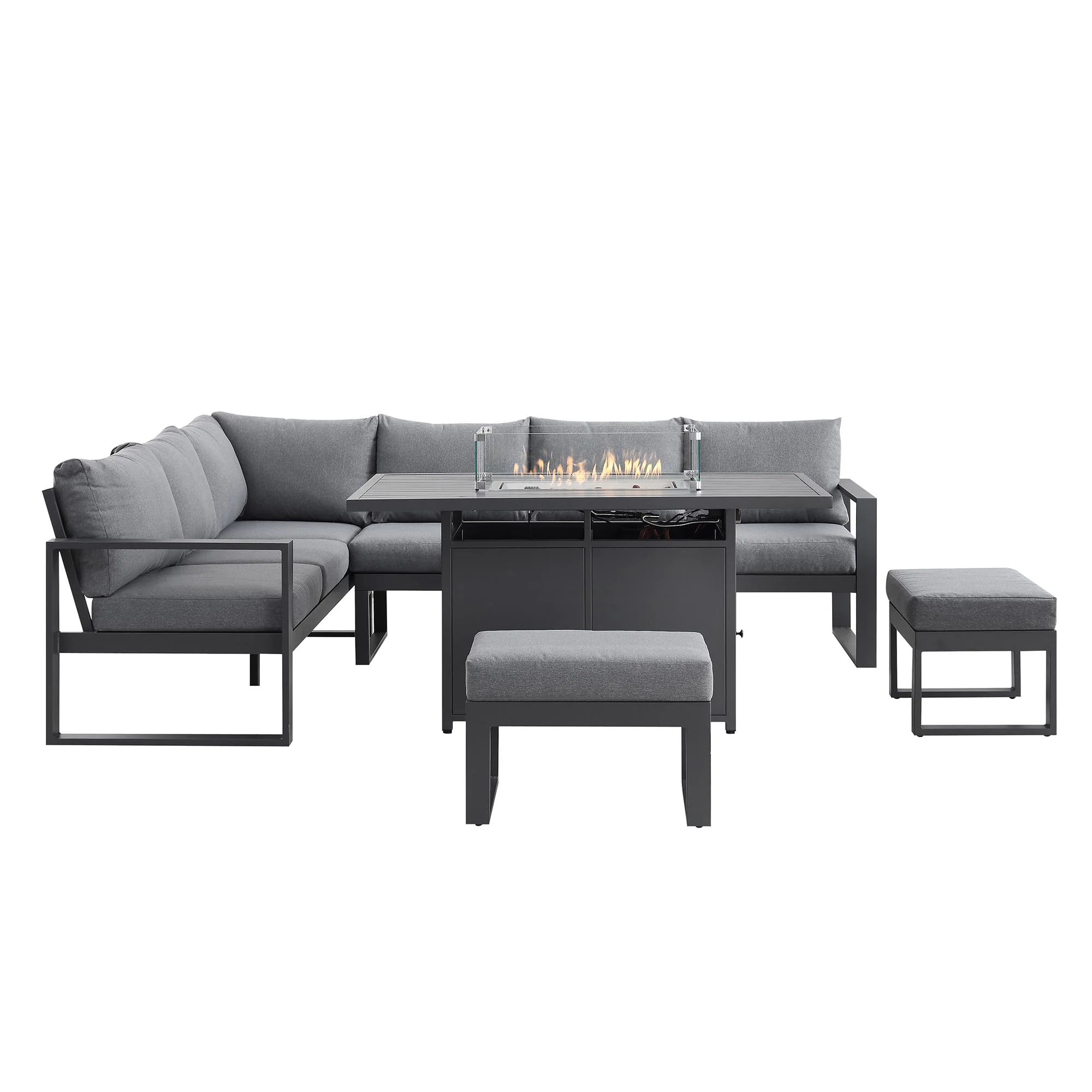 Albany Aluminium Large Corner Casual Dining Set with Firepit Table, Grey - Image 9