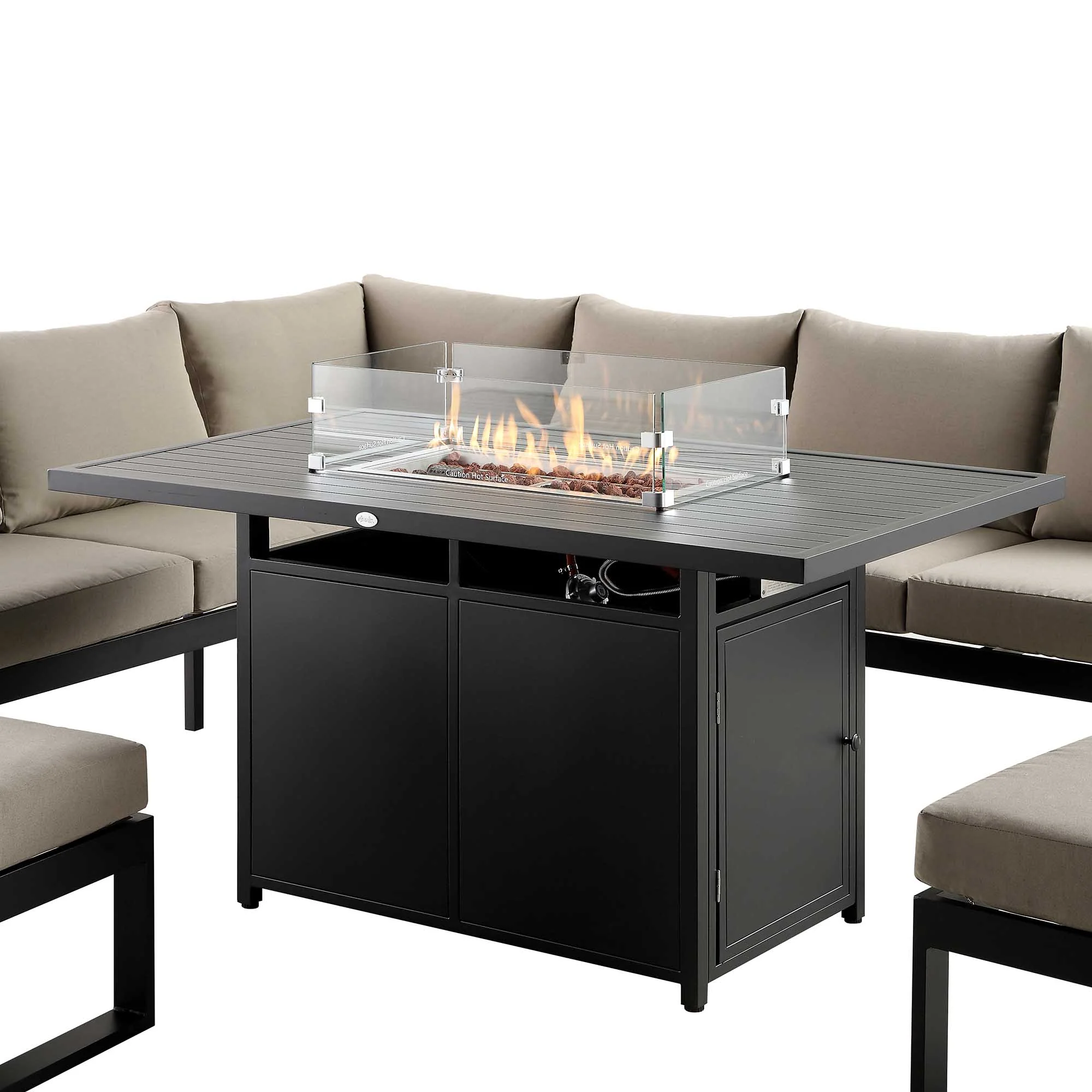 Albany Aluminium Large Corner Casual Dining Set with Firepit Table, Taupe - Image 13