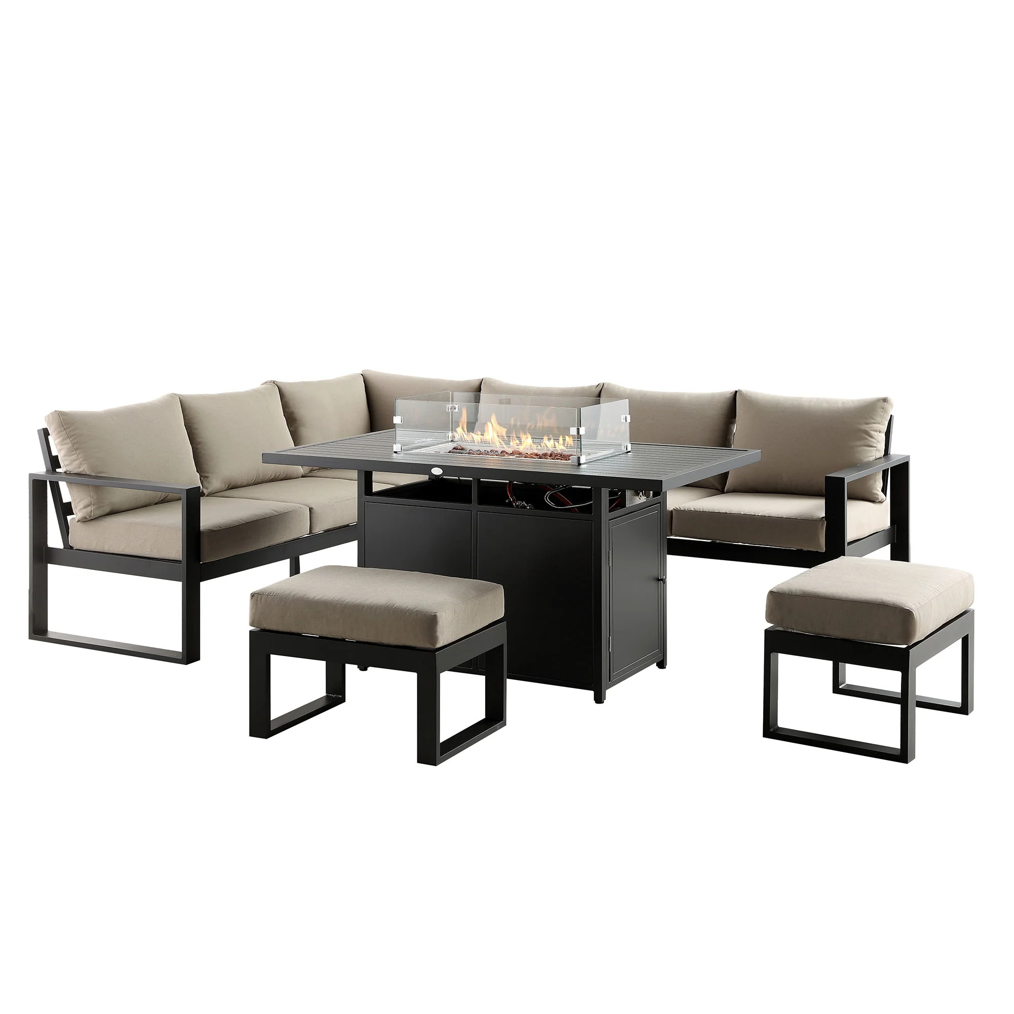 Albany Aluminium Large Corner Casual Dining Set with Firepit Table, Taupe - Image 3