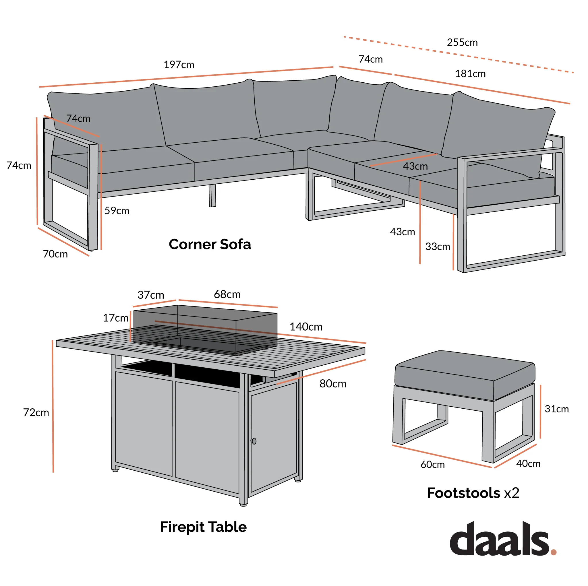 Albany Aluminium Large Corner Casual Dining Set with Firepit Table, Grey - Image 7