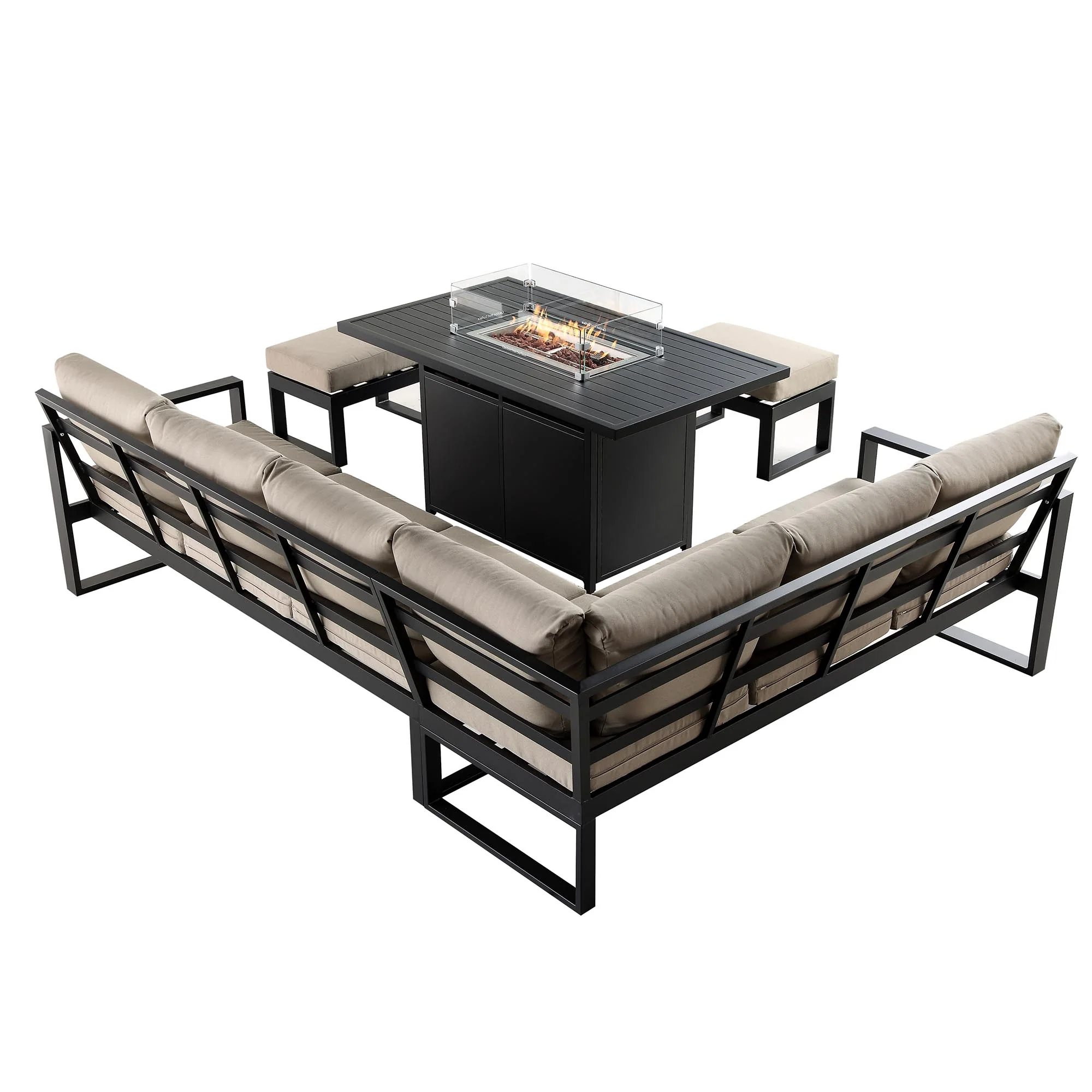 Albany Aluminium Large Corner Casual Dining Set with Firepit Table, Taupe - Image 8