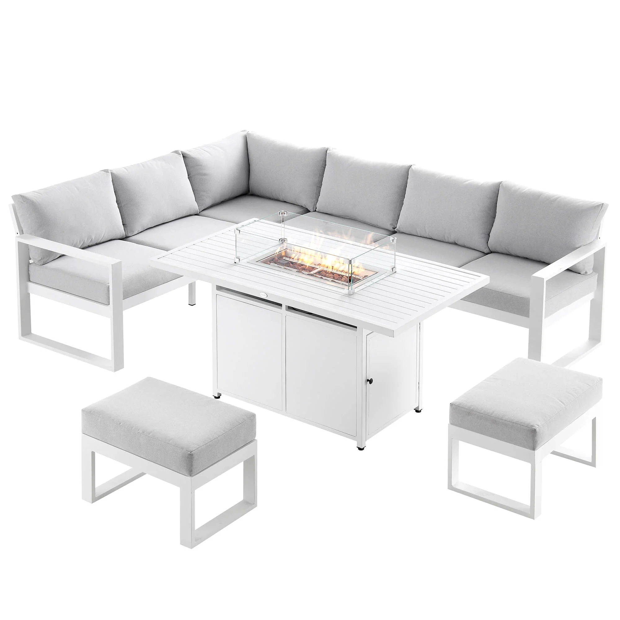 Albany Aluminium Large Corner Casual Dining Set with Firepit Table, White - Image 4
