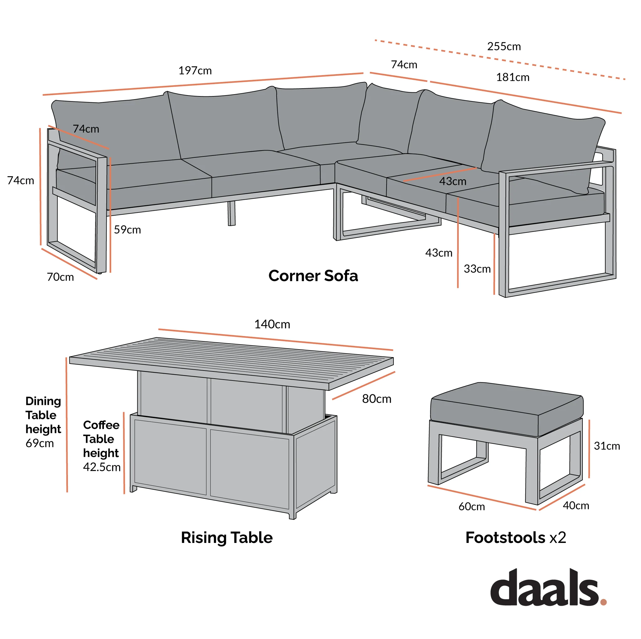 Albany Aluminium Large Corner Casual Dining Set with Rising Table, Taupe - Image 7