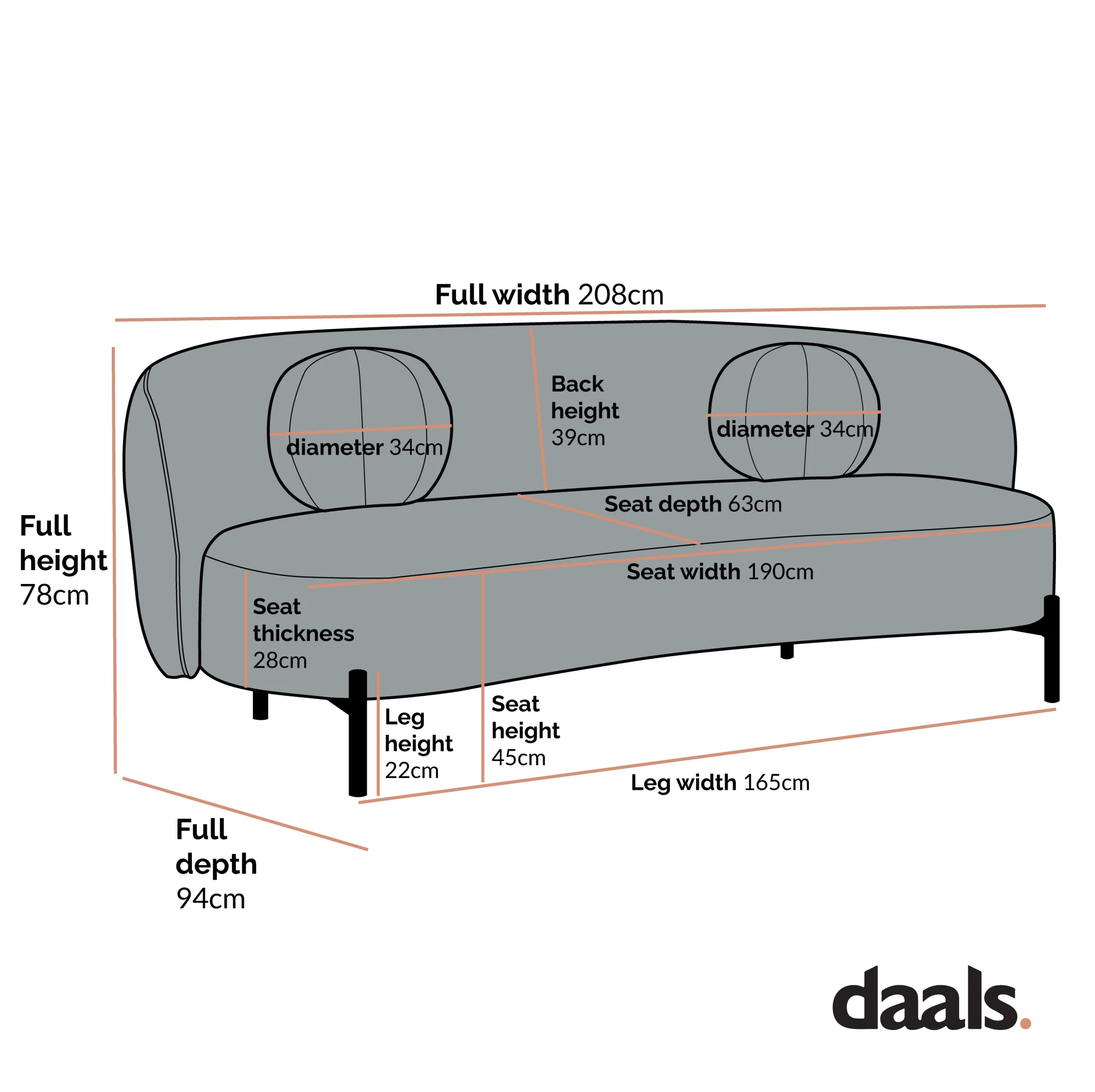 Amboise 3-Seater Curved Sofa with Ball Cushions, Brick Boucle - Image 8