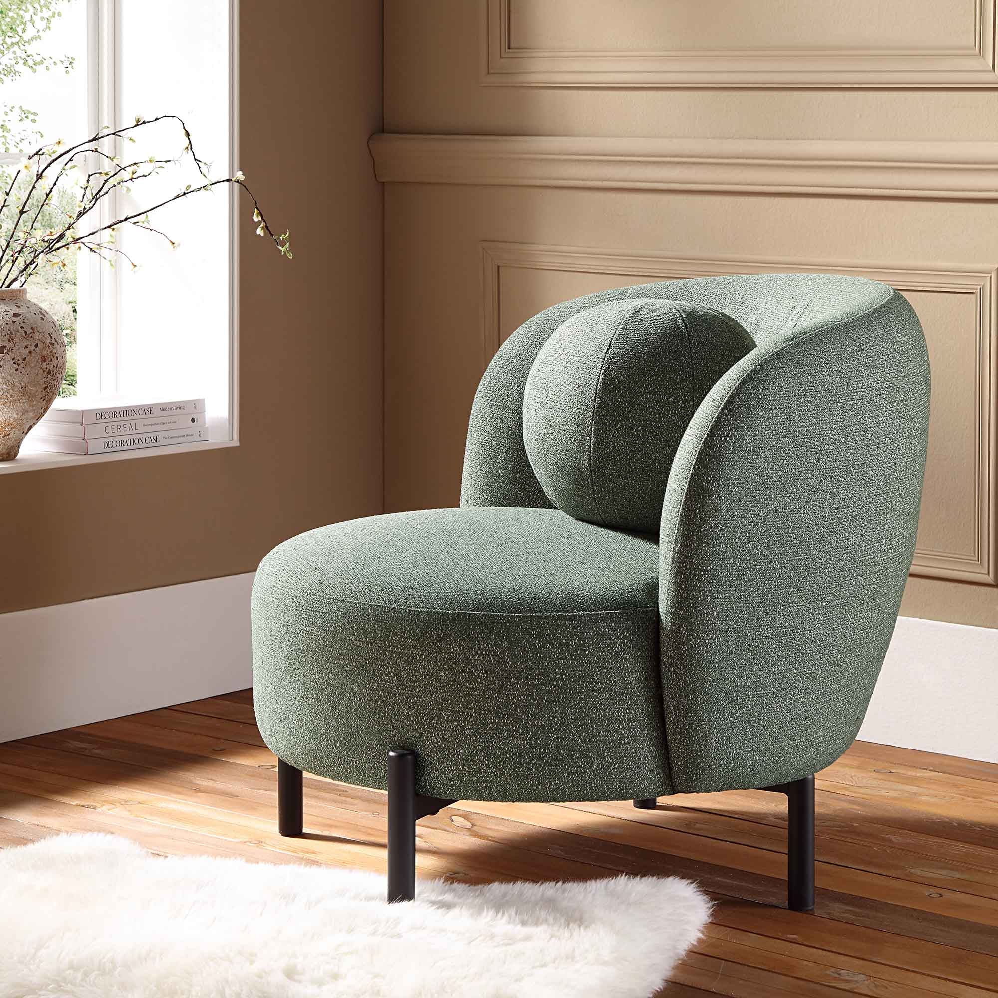 Amboise Armchair with Ball Cushion, Spruce Green Textured Fabric - Image 4