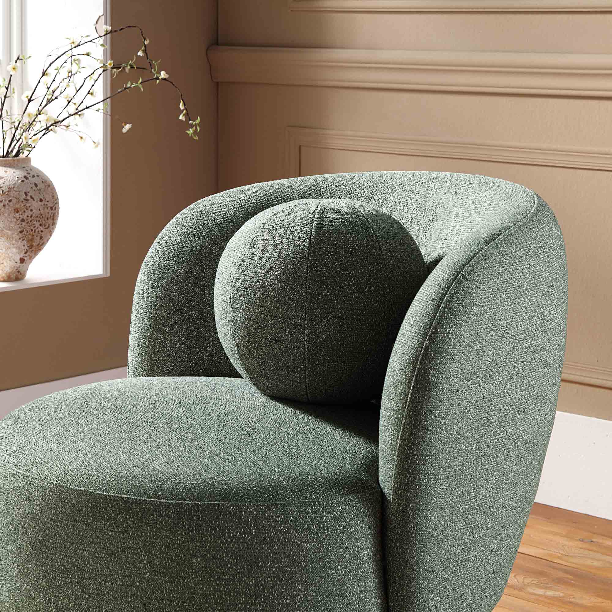 Amboise Armchair with Ball Cushion, Spruce Green Textured Fabric - Image 5