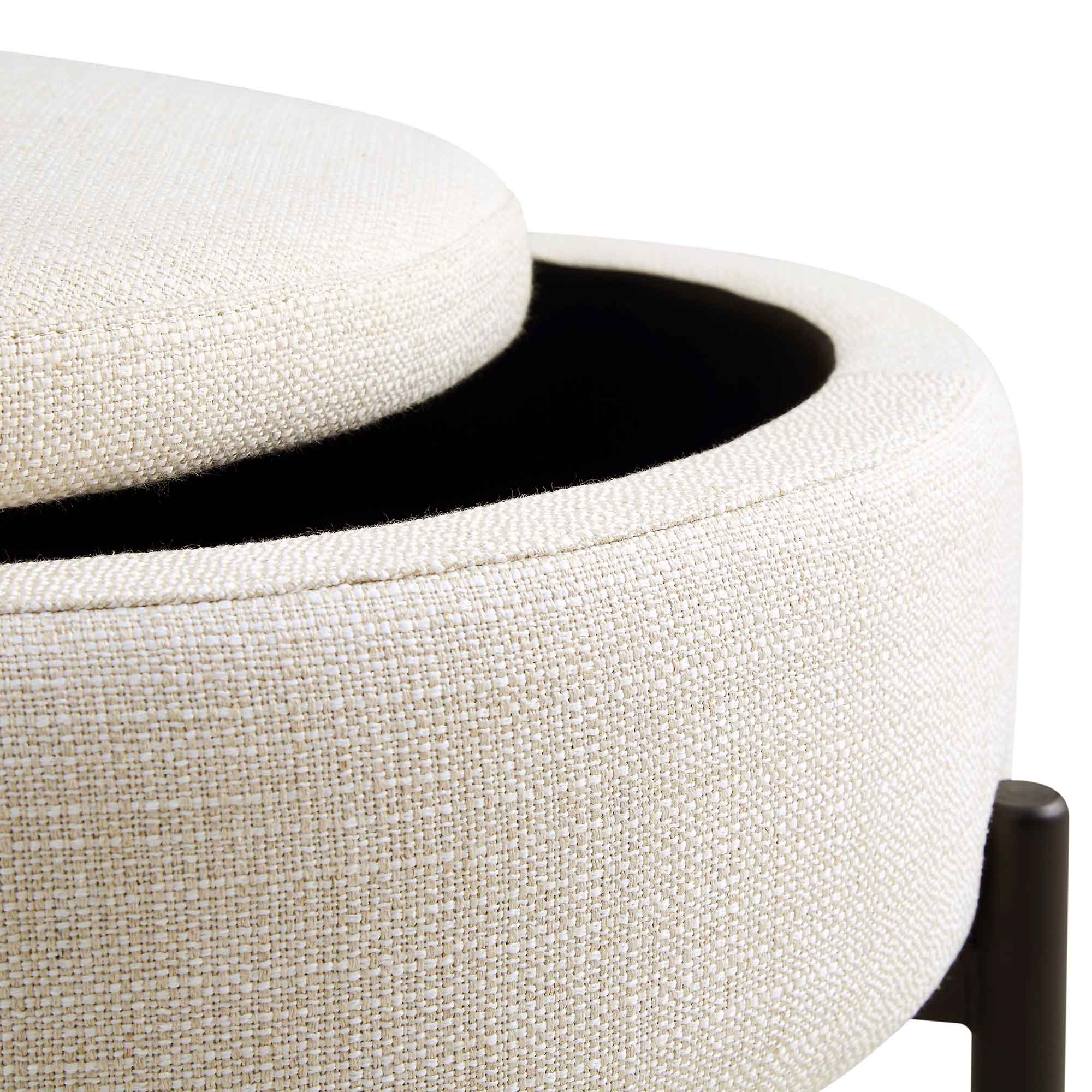 Amboise Round Storage Pouffe, Beige Linen Blend - Image 10