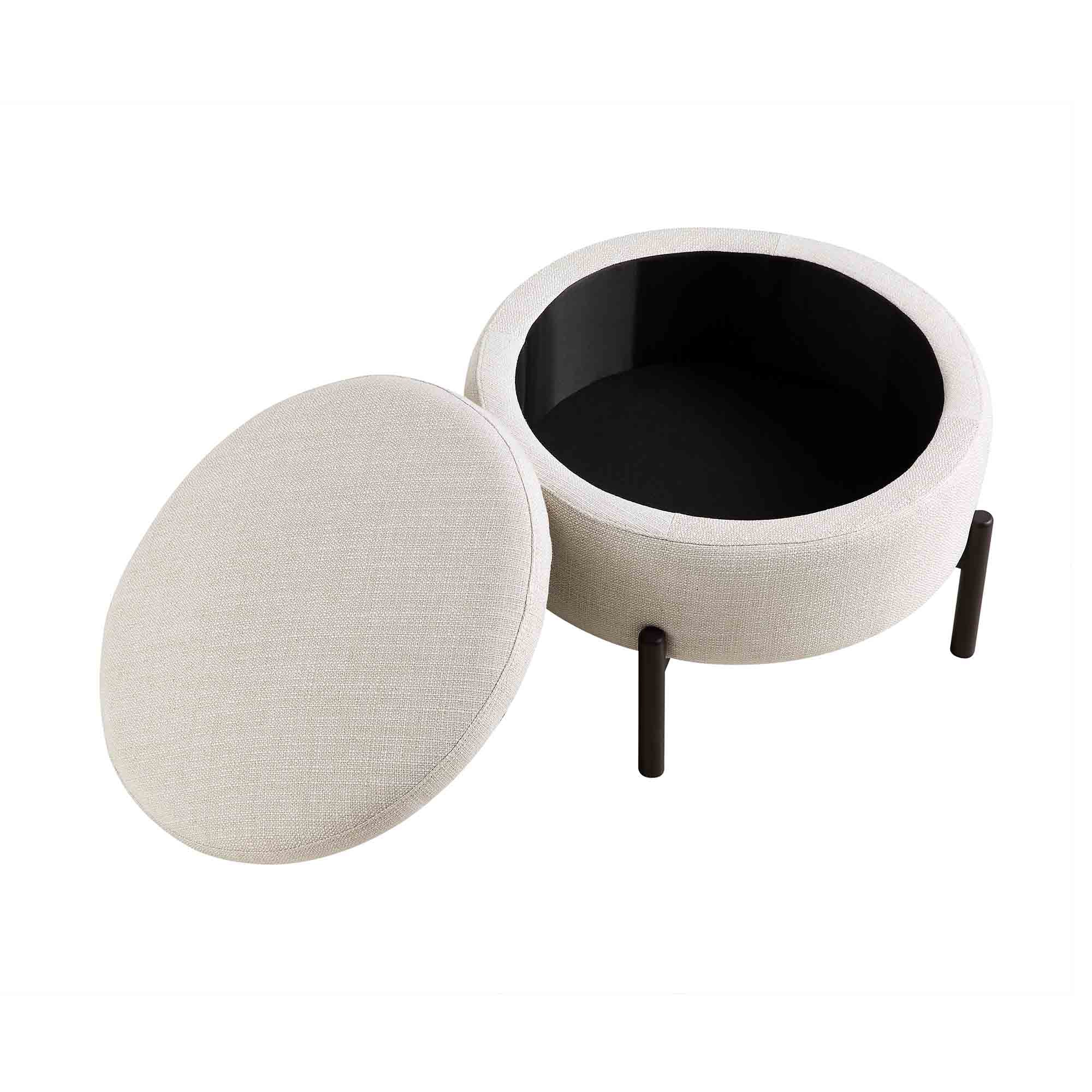 Amboise Round Storage Pouffe, Beige Linen Blend - Image 5