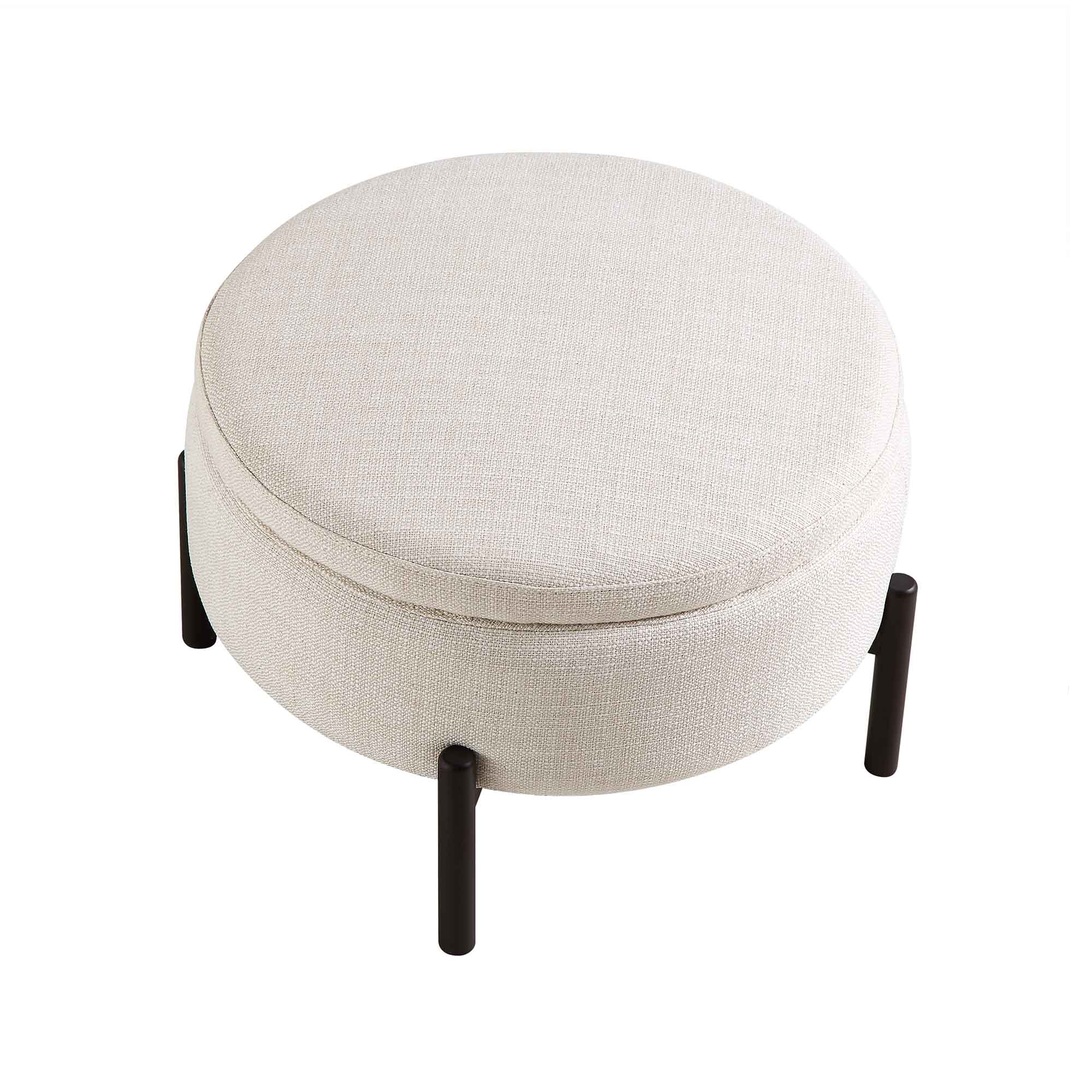 Amboise Round Storage Pouffe, Beige Linen Blend - Image 8