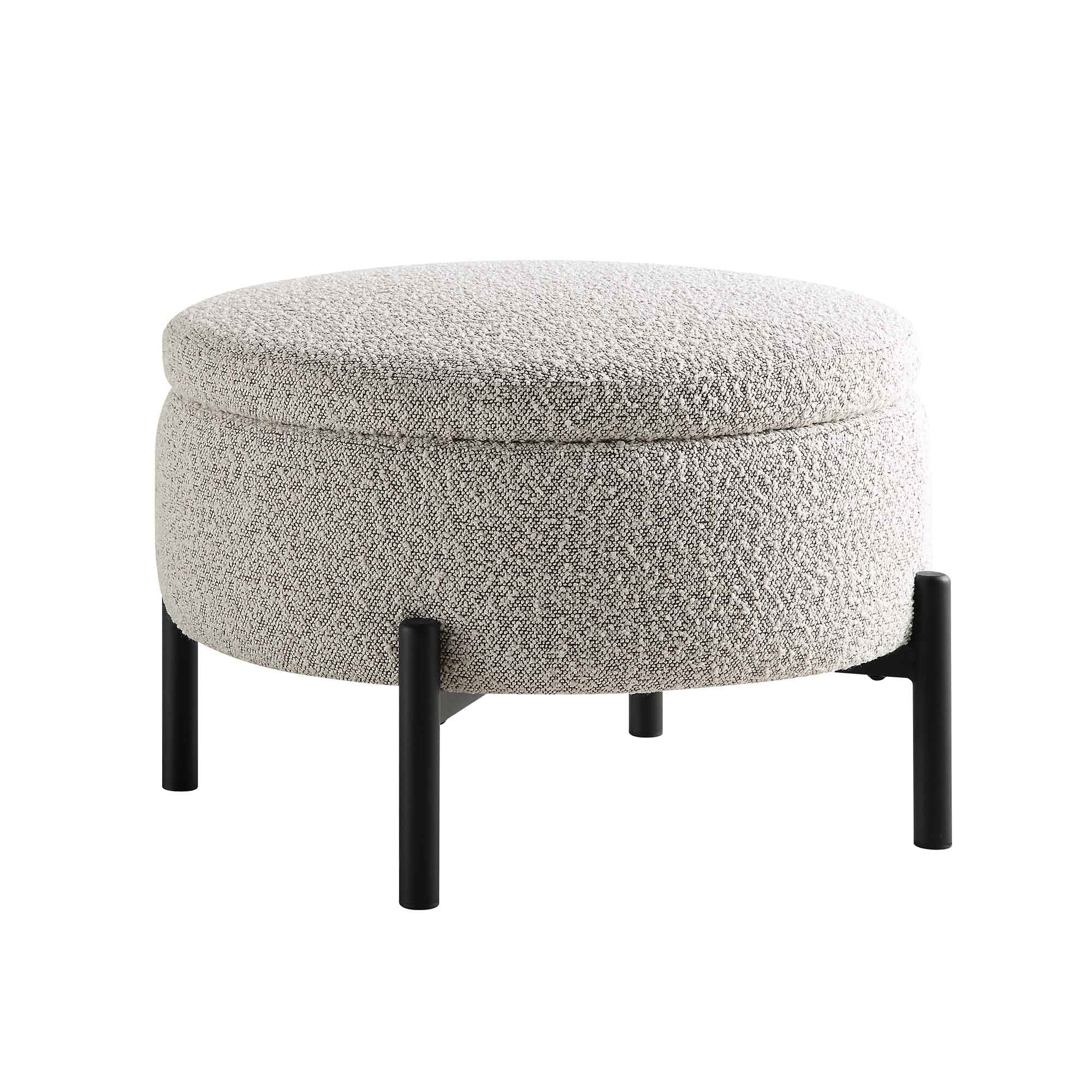 Amboise Round Storage Pouffe, Mist Grey Boucle - Image 4