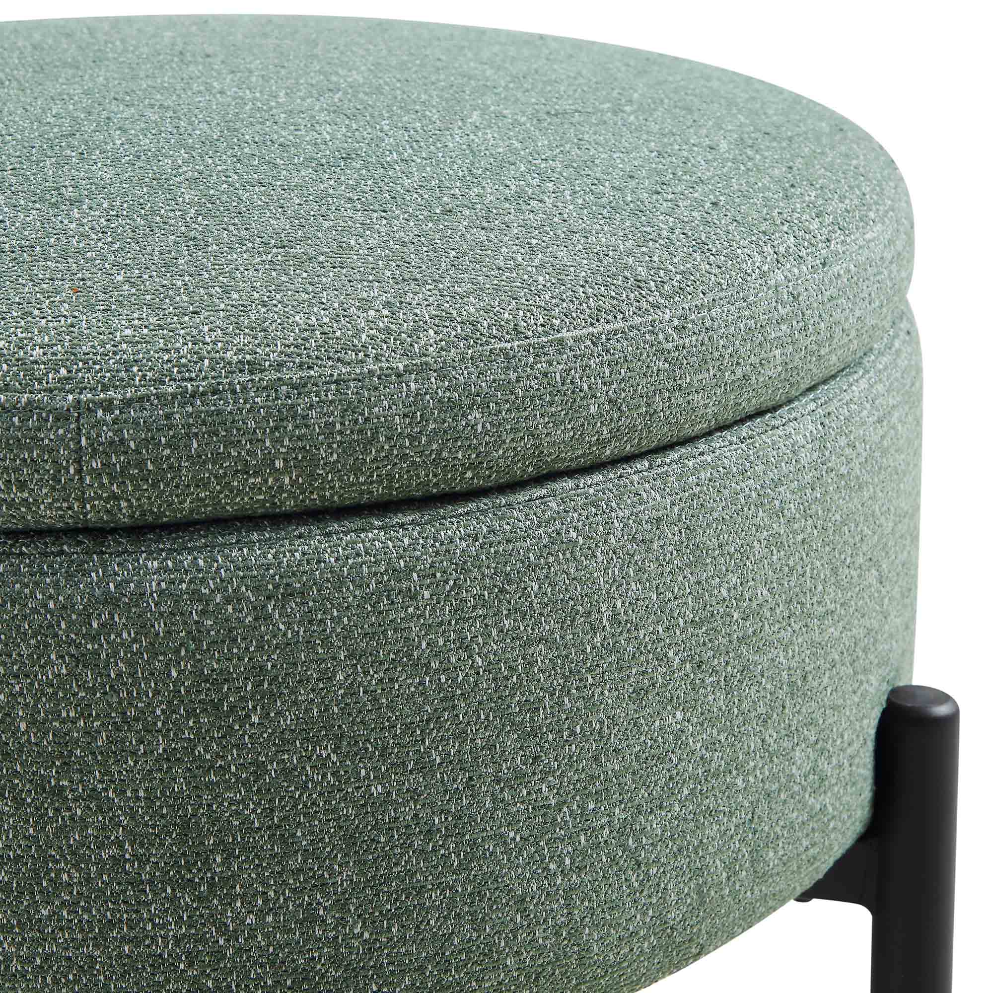 Amboise Round Storage Pouffe, Spruce Green Textured Fabric - Image 10