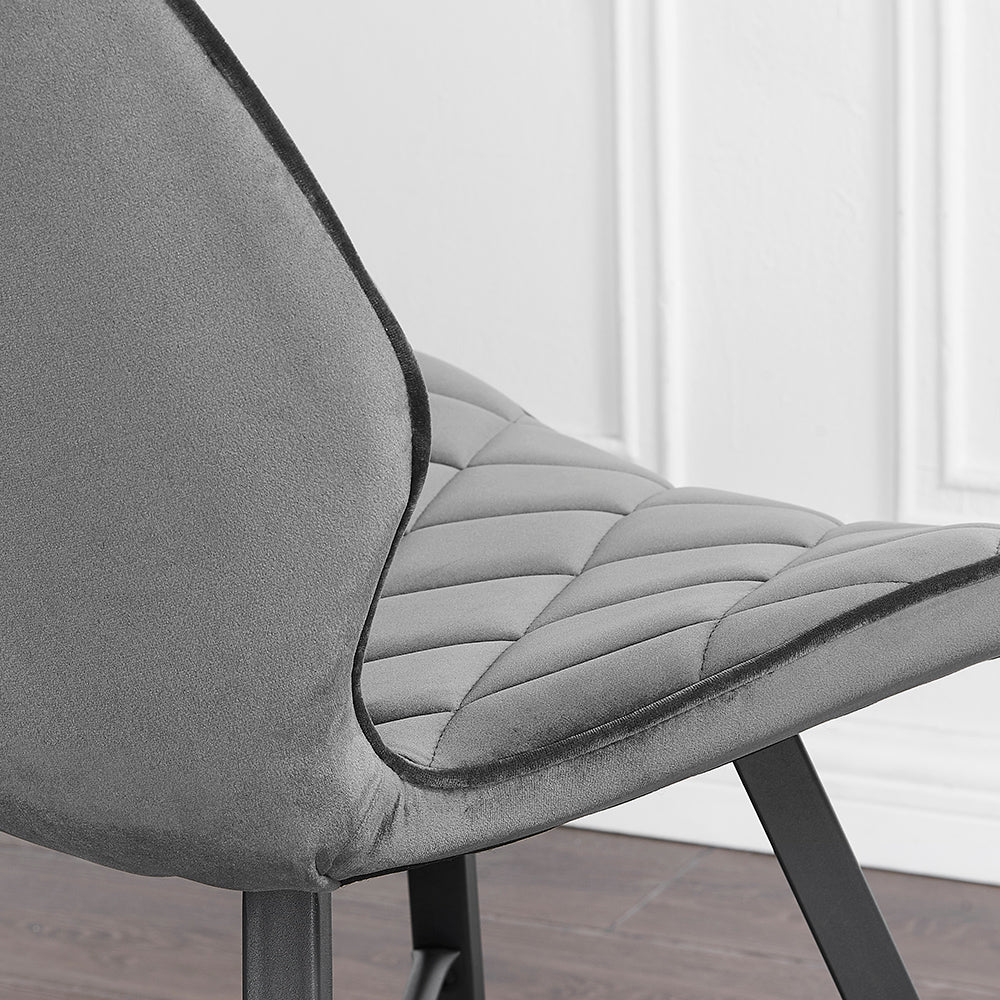Set of 2 Ampney Velvet Diamond Stitch Dining Chairs with Metal Legs (Dark Grey Velvet) - Image 3
