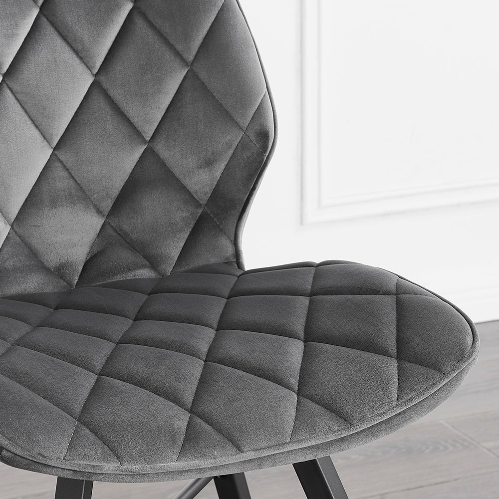 Set of 2 Ampney Velvet Diamond Stitch Dining Chairs with Metal Legs (Dark Grey Velvet) - Image 4