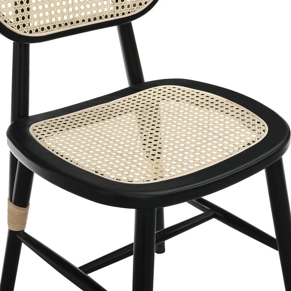 Anya+ Set of 2 Cane Rattan and Upholstered Dining Chairs, Black Colour - Image 9