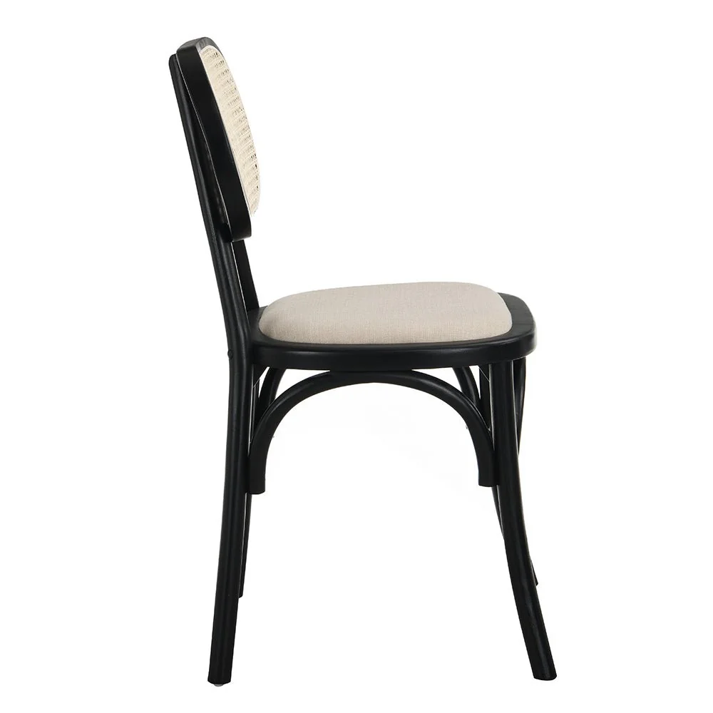 Anya Set of 2 Cane Rattan and Upholstered Dining Chairs, Black Colour - Image 6