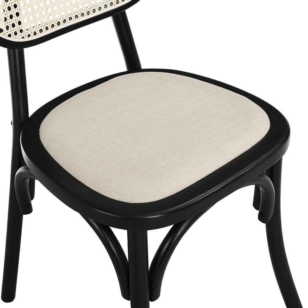 Anya Set of 2 Cane Rattan and Upholstered Dining Chairs, Black Colour - Image 9