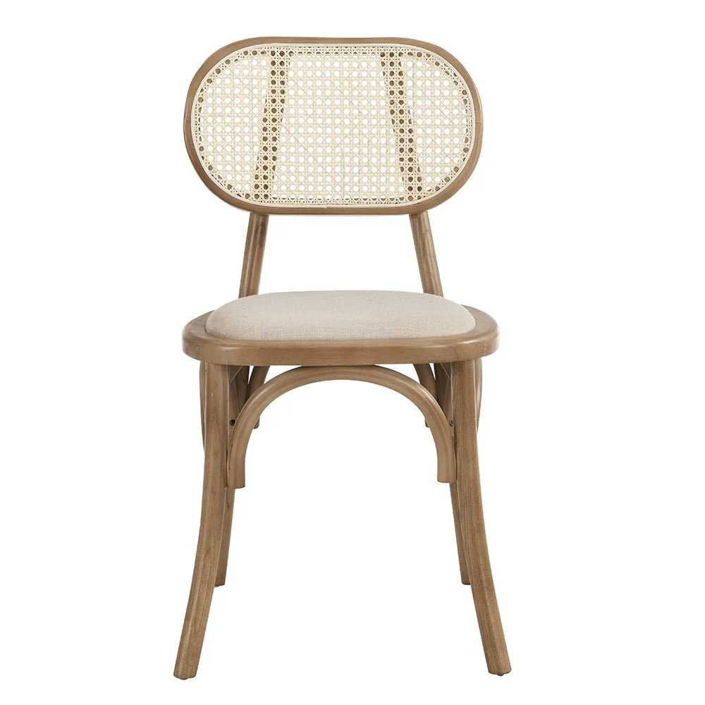 Anya Set of 2 Cane Rattan and Upholstered Dining Chairs, Natural Colour - Image 6