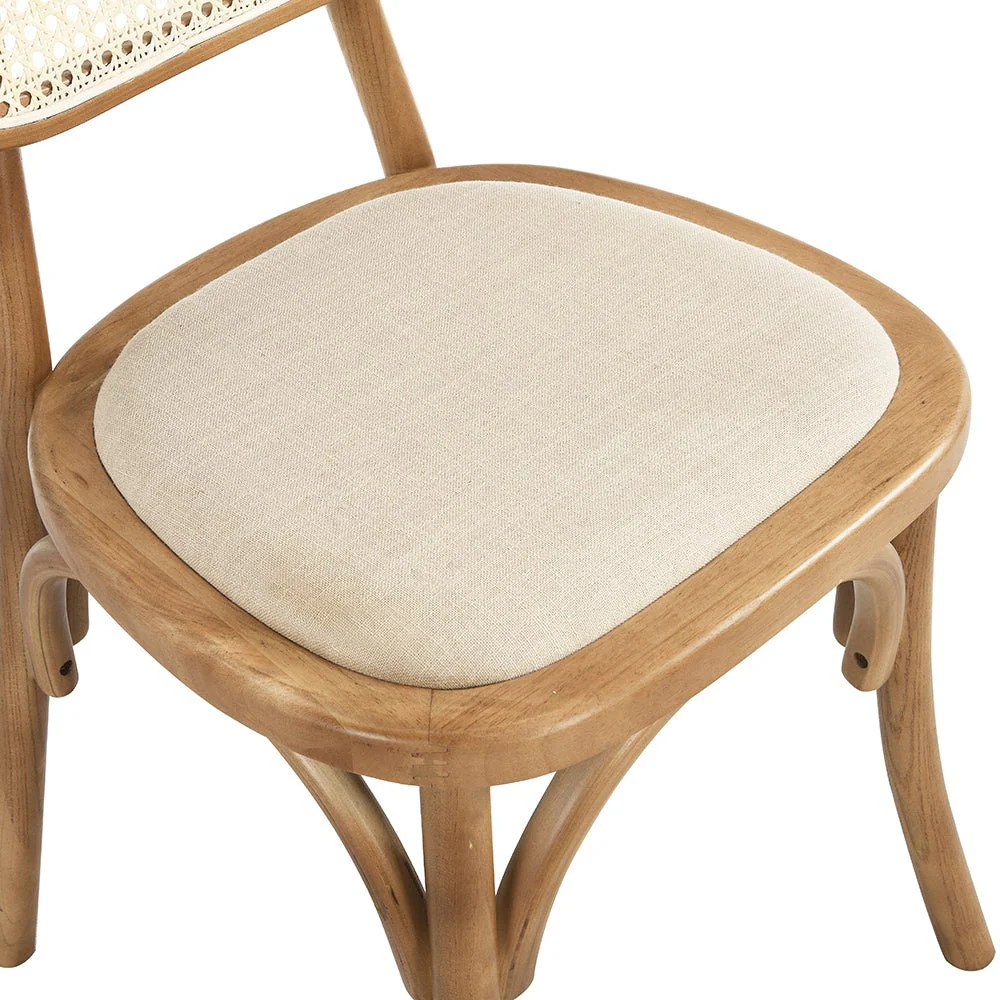 Anya Set of 2 Cane Rattan and Upholstered Dining Chairs, Natural Colour - Image 9